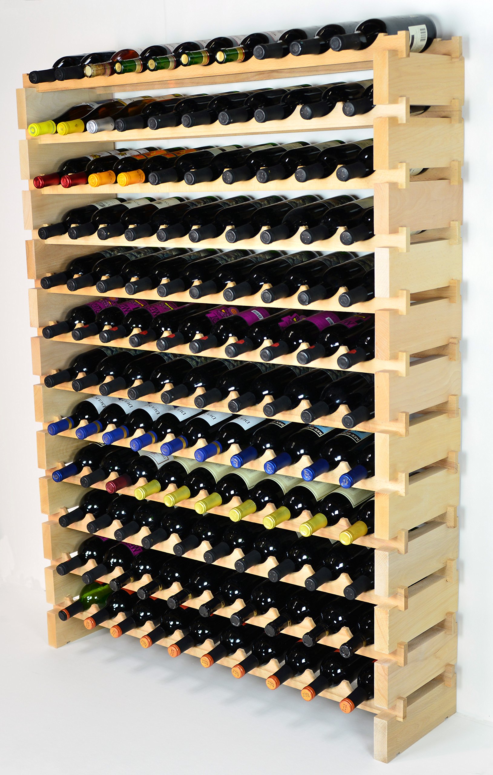 Premium Modular Beechwood Wine Rack - Holds 40 to 120 Bottles (12 Rows x 10 Bottles) | Space-Saving Storage Solution for Home Cellars, Bars & Restaurants | Newest Improved Design