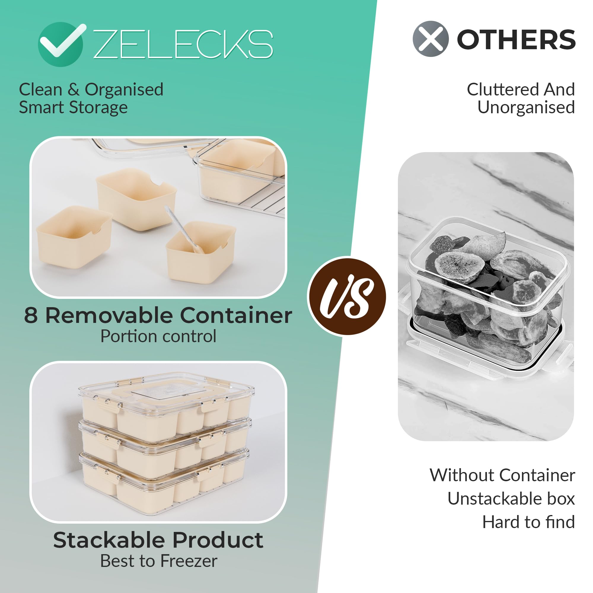 2-Pack Portable Snackle Box with 8 Compartments - BPA-Free Food Storage Container for Fruits, Vegetables, Nuts, Candy & Snacks | Perfect for School Lunches, Picnics, Travel & Meal Prep