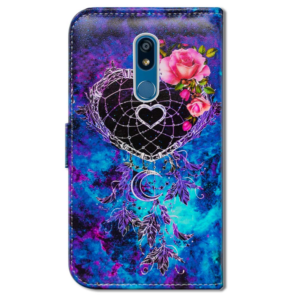 Premium Leather Flip Wallet Phone Case for LG K40/K12 Plus/X4/Solo LTE/Harmony 3/Xpression Plus 2 - Dream Catcher Floral Design with Card Slots & Kickstand | Perfect for Work, Travel & Everyday Protection