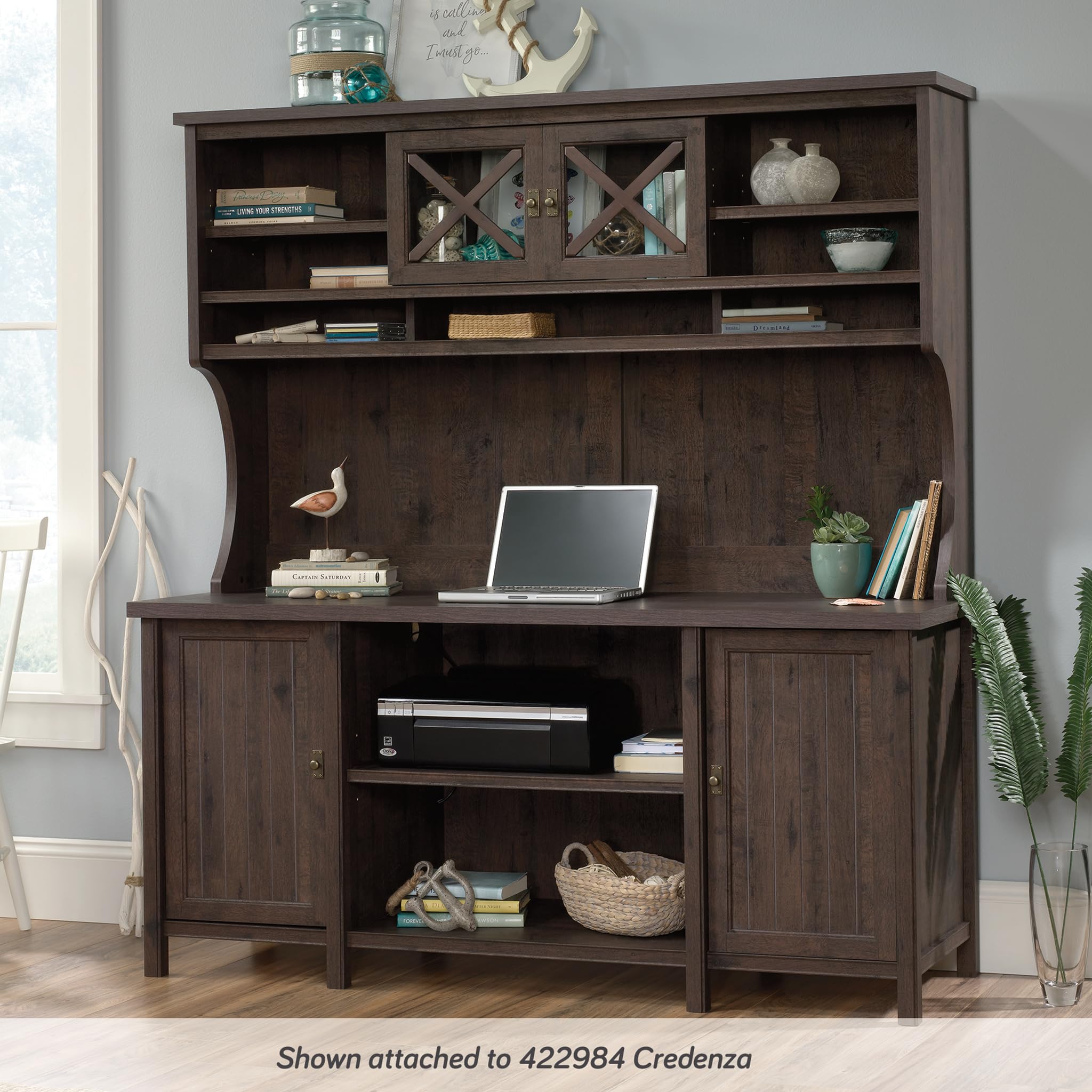 Sauder Costa Large Hutch with Coffee Oak Finish - Stylish Storage Cabinet for Home Office, Living Room & Bedroom Organization