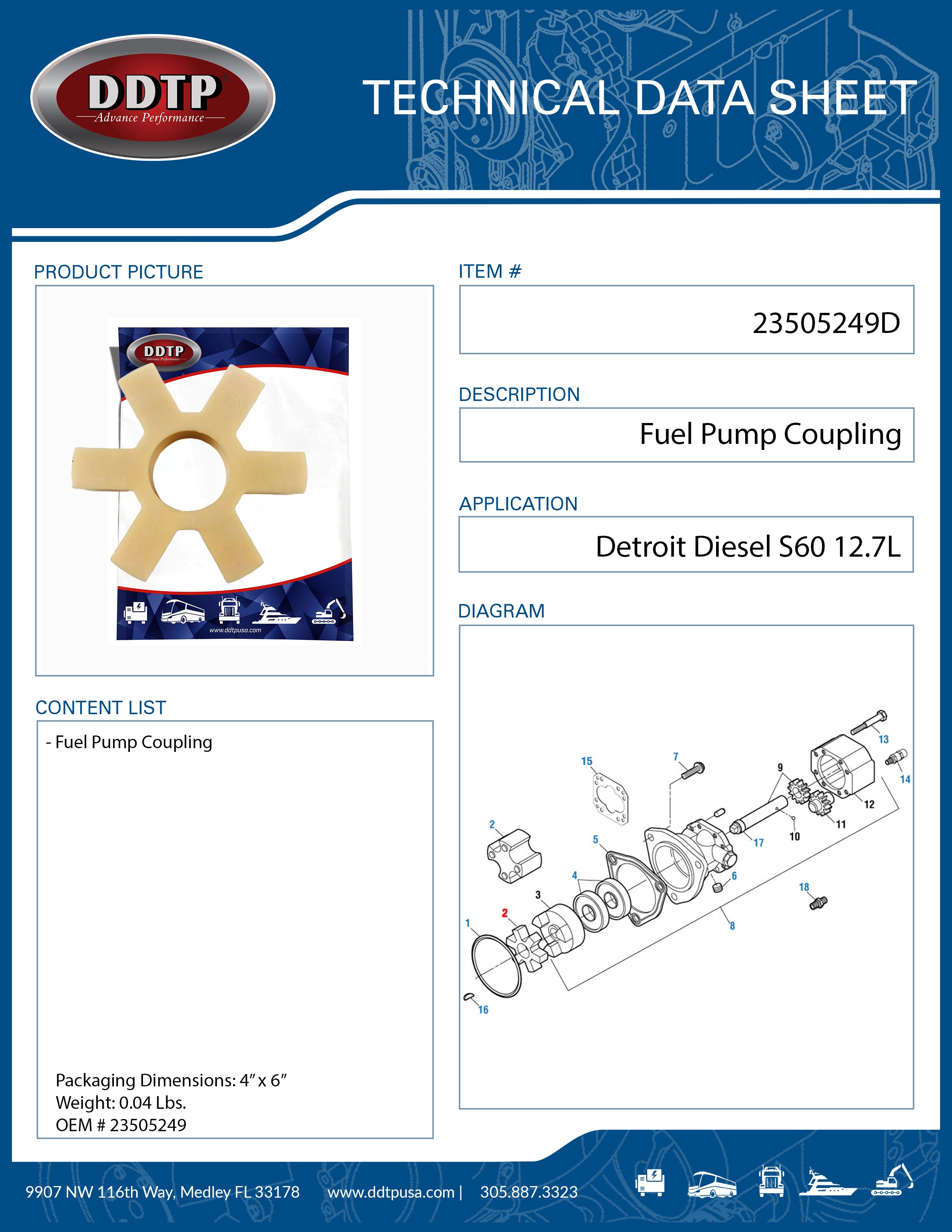 Detroit Diesel S60 12.7L Fuel Pump Coupling (23505249) - Replacement Part for Heavy Duty Trucks & Commercial Vehicles