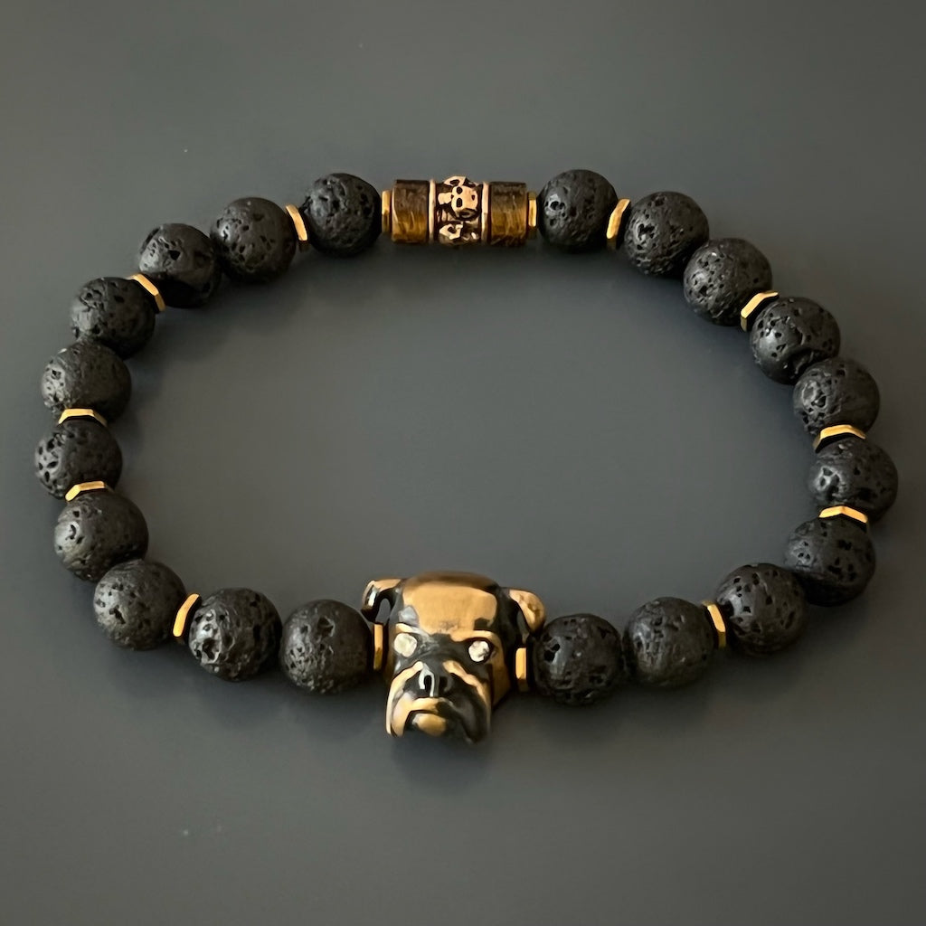 Lava Rock Beaded Dog Charm Bracelet for Women - Adjustable Pet Lover Jewelry for Everyday Wear & Spiritual Healing
