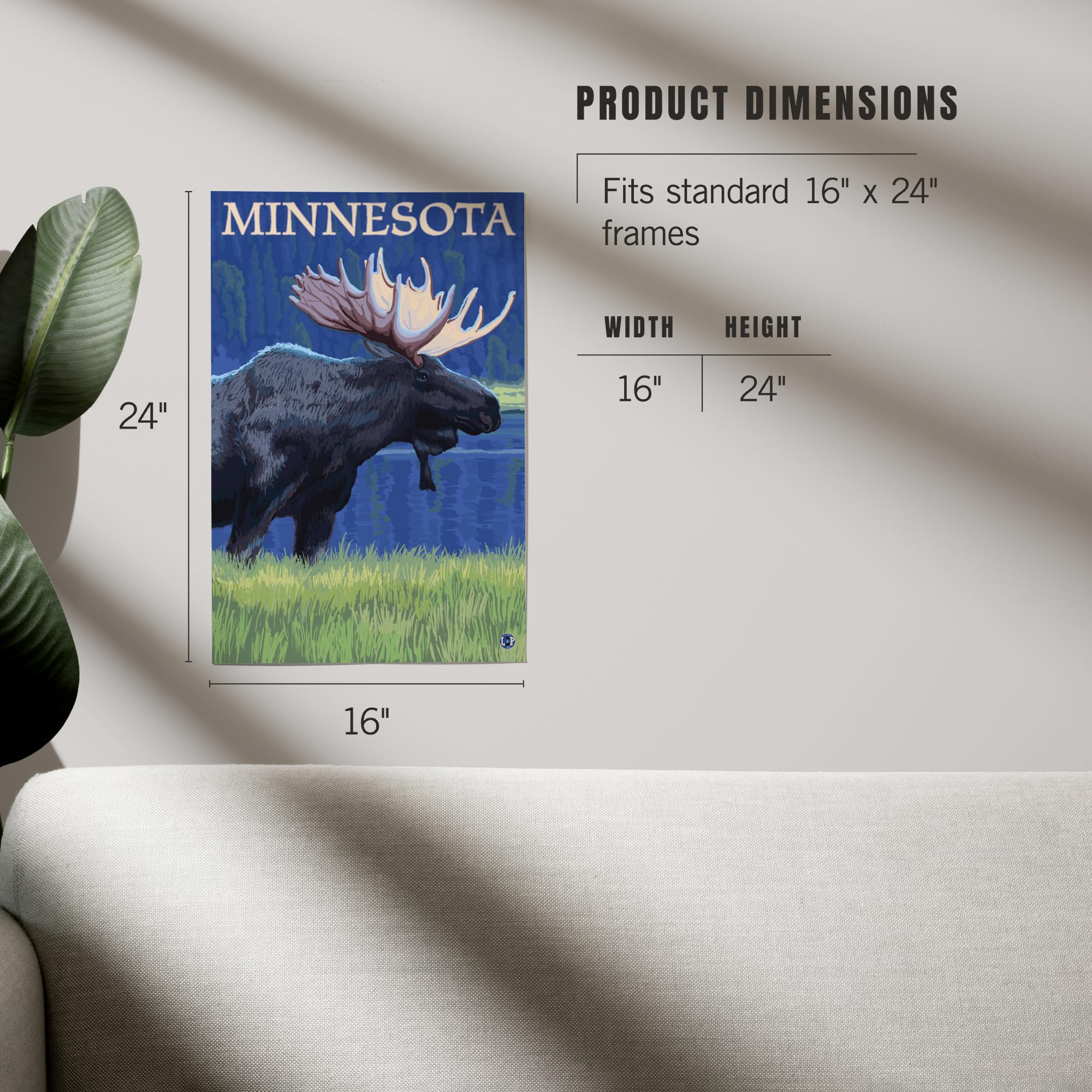 Lantern Press 16x24 Inch Giclee Art Print - Minnesota Moose at Night Wall Decor - Perfect for Living Room, Bedroom & Office