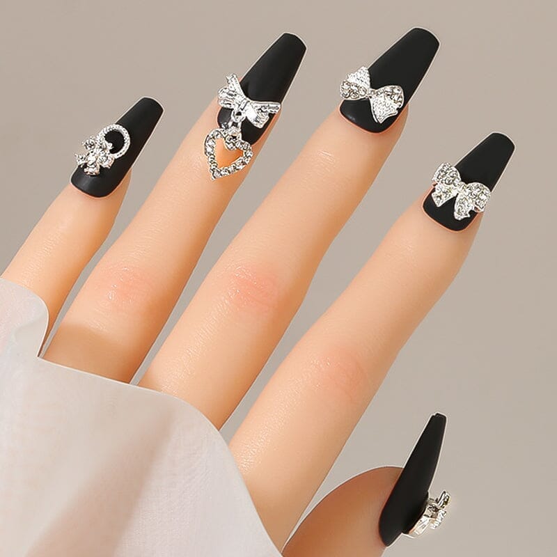 Elegant Silver Bowknot Ring with Rhinestones - Durable Metal Nail Art Decoration (#05) for Parties, Weddings, and Special Occasions