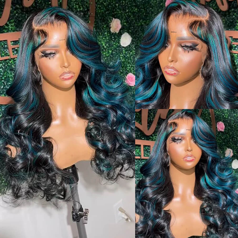 Eullair Body Wave Balayage Highlights Lace Front Wig - Rose Pink, Blue, Green Ombre Human Hair - Perfect for Cosplay, Parties & Daily Wear | @queenleora Recommended