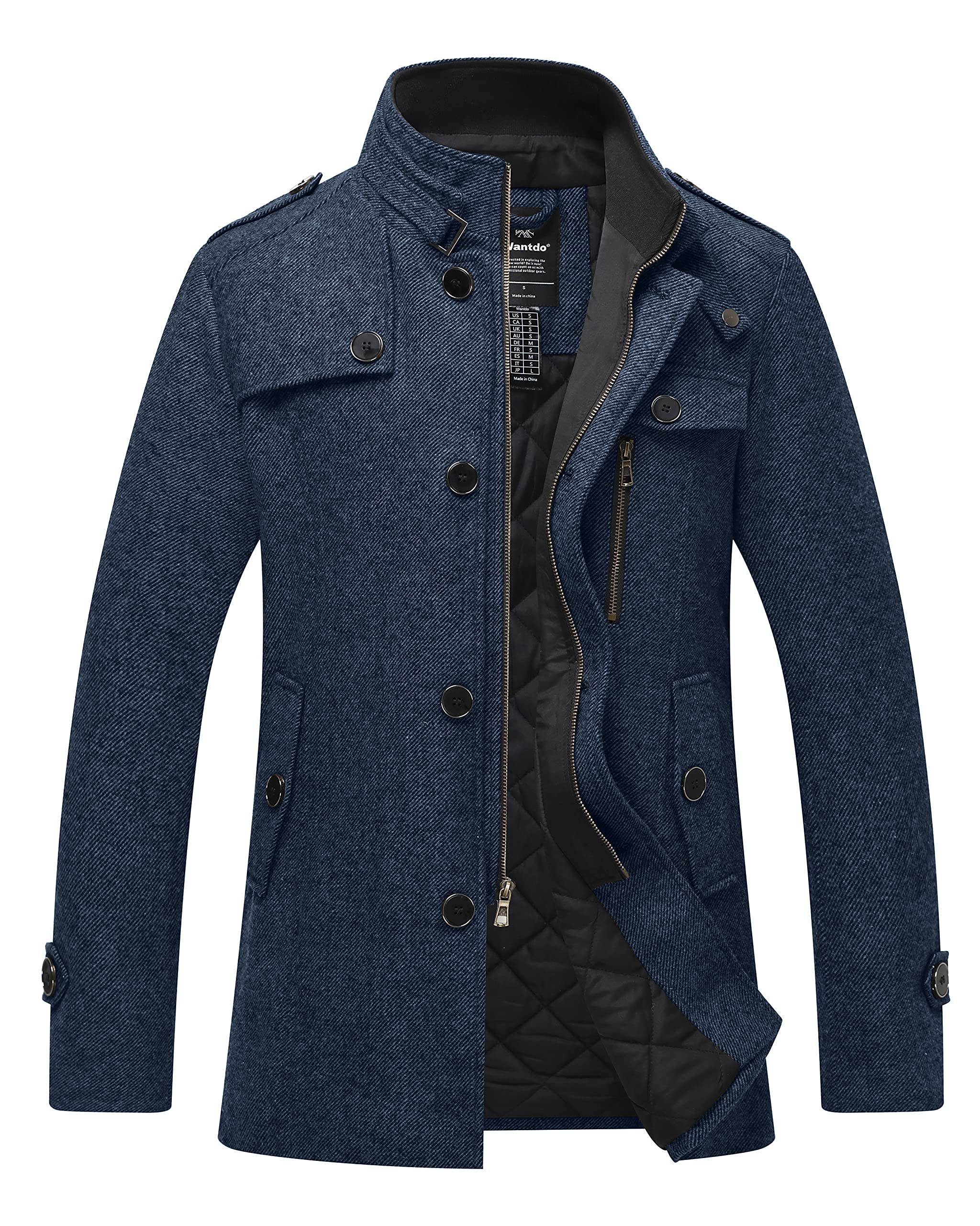 Wantdo Men's Wool Blend Jacket - Stand Collar Windproof Pea Coat for Winter Outdoor Activities | Business Casual & Travel Wear