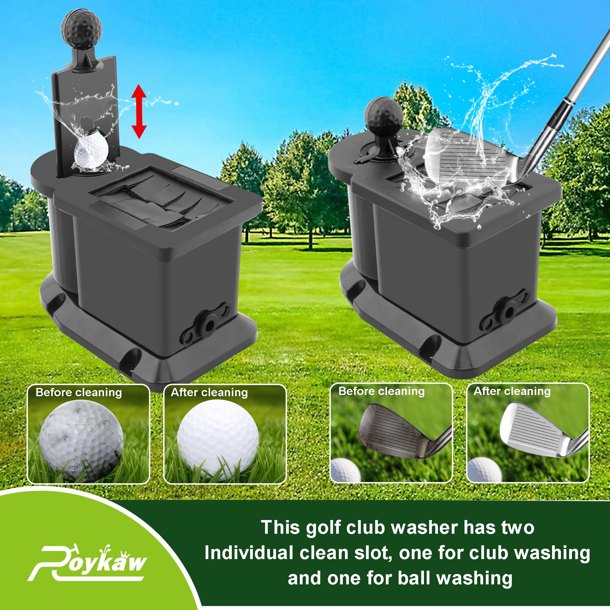 Roykaw Golf Cart Ball & Club Head Cleaner - Compatible with EZGO, Club Car, Yamaha (Includes Precedent Bracket Upgrade) - Perfect for Golf Course Maintenance & Equipment Cleaning
