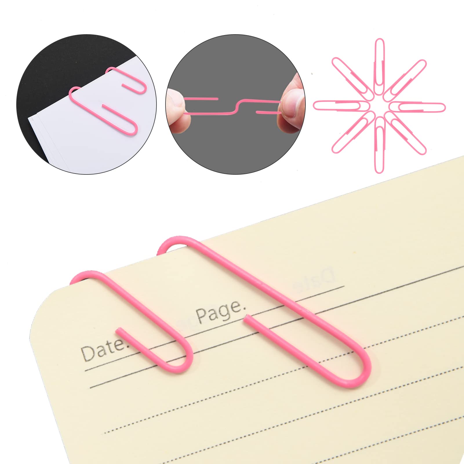 380 PCS Pink Binder Clips & Paper Clips Set - Assorted Sizes Office Supplies with Rubber Bands for Organizing Files, Documents, School Projects & Home Office Use