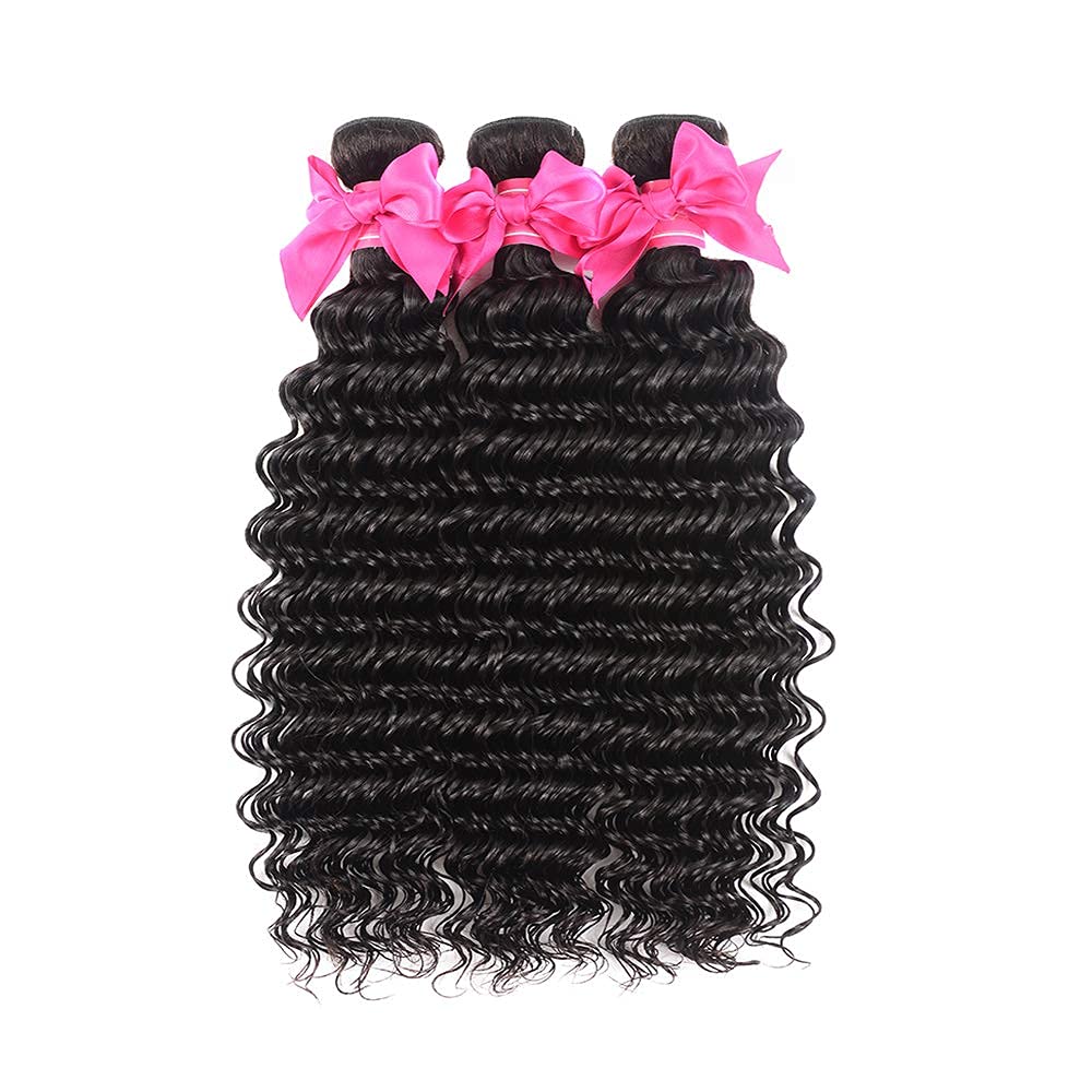 Miss GAGA 9A Brazilian Virgin Hair Pineapple Deep Wave 3 Bundles - 100% Unprocessed Remy Human Hair Extensions (28 28 28) Natural Black Color for Weaving, Styling & Protective Hairstyles