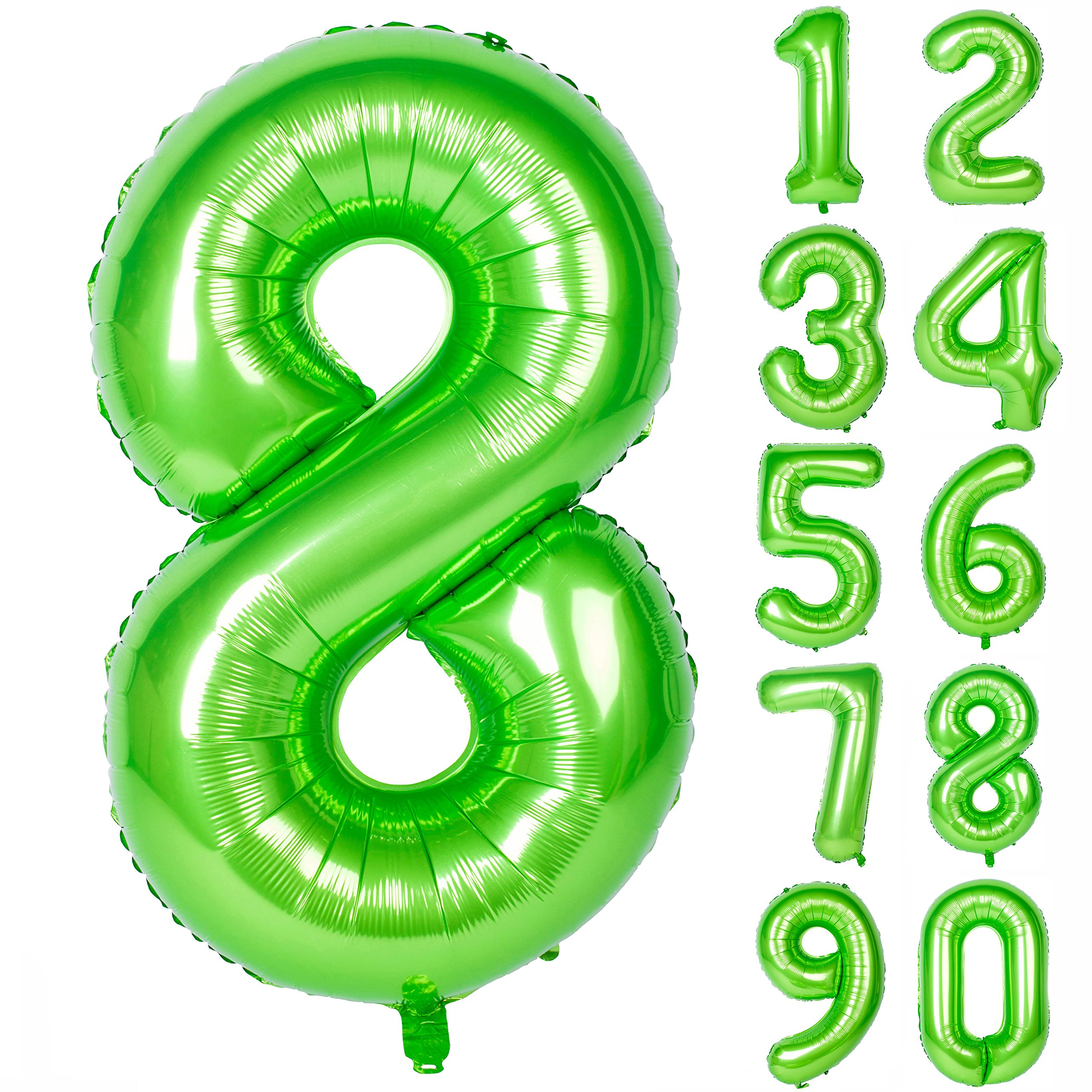 40 Inch Green Number Balloons - 8 Pack Jumbo Helium Foil Mylar Balloons for Birthday Party Decorations | Perfect for Anniversary, Graduation, Gender Reveal & Special Event Decor