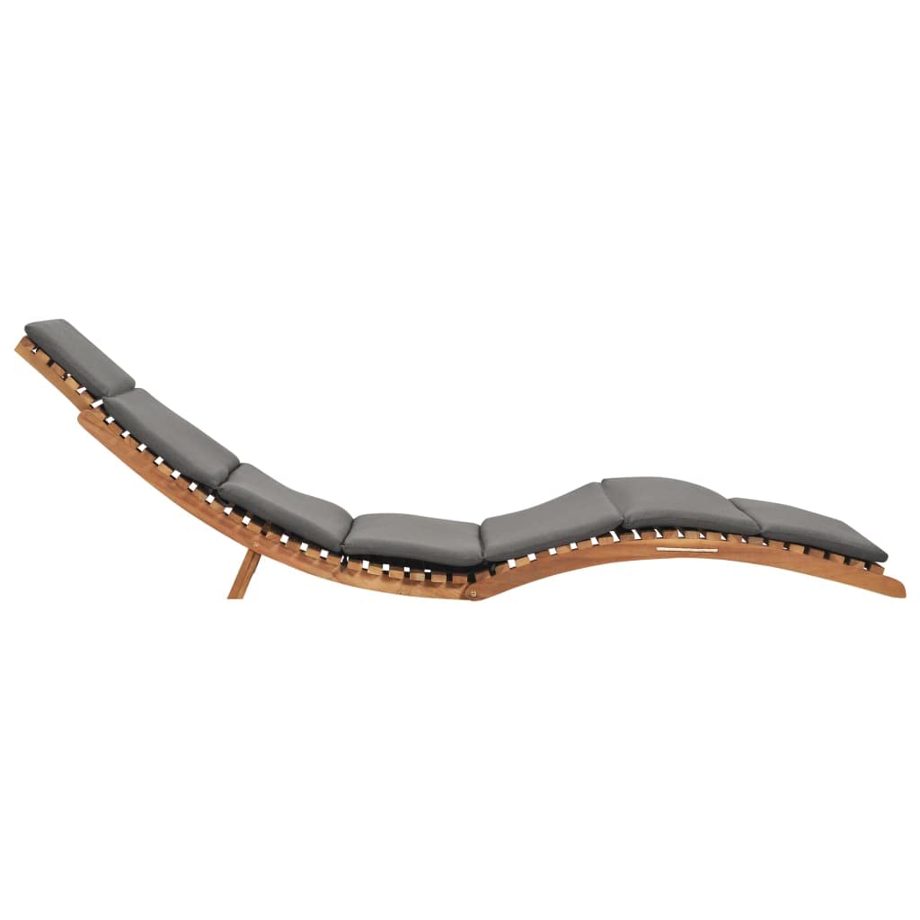 Premium SKM Folding Sun Lounger with Dark Gray Cushion - Solid Teak Wood Outdoor Chaise Lounge - Perfect for Poolside, Beach, Patio & Backyard Relaxation