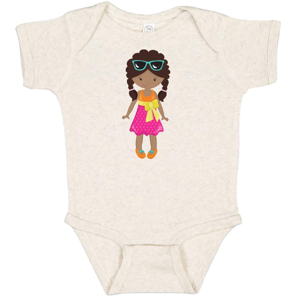 Inktastic African American Girl Fashion Baby Bodysuit with Pink Skirt - Cute Outfit for Infants, Toddler Girls, Birthday Gifts & Photo Shoots