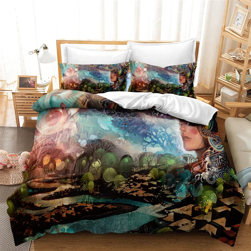 Artistic Printed Duvet Cover Set Twin Size 4-Piece - Geometric Pattern Bedding Set with Comforter Cover, Pillowcases & Flat Sheet | Modern Home Decor for Bedroom, Guest Room & Dorm