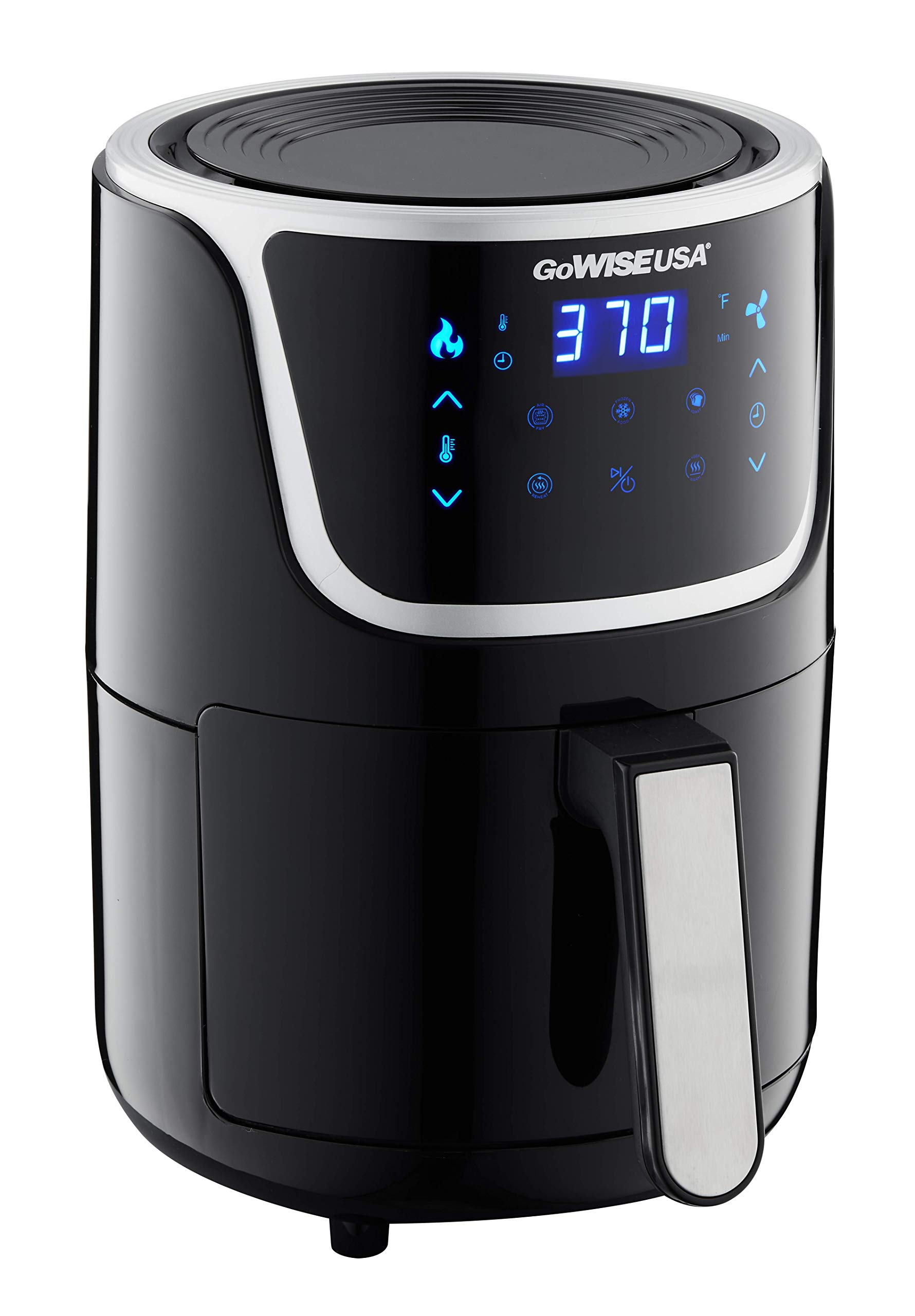 GoWISE USA 1.7 to 2 Qt Digital Air Fryer with Touchscreen - Compact Electric Mini Fryer with Recipe Book, Black/Silver - Perfect for Small Kitchens, Dorms & Healthy Cooking