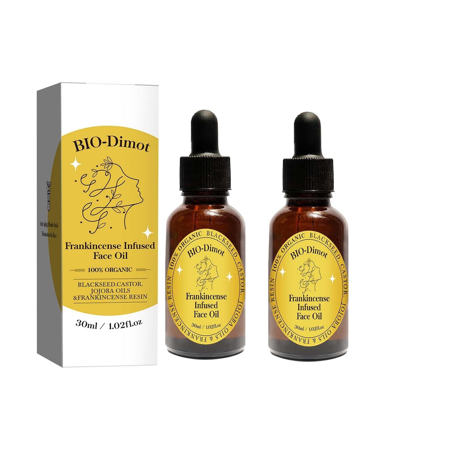 2Pcs Organic Frankincense Resin Oil & Castor Oil for Face - Natural Anti-Aging Facial Serum with Black Seed | Moisturizing Skin Care for Dry Skin, Wrinkles & Fine Lines | Perfect for Night Routine & Daily Hydration