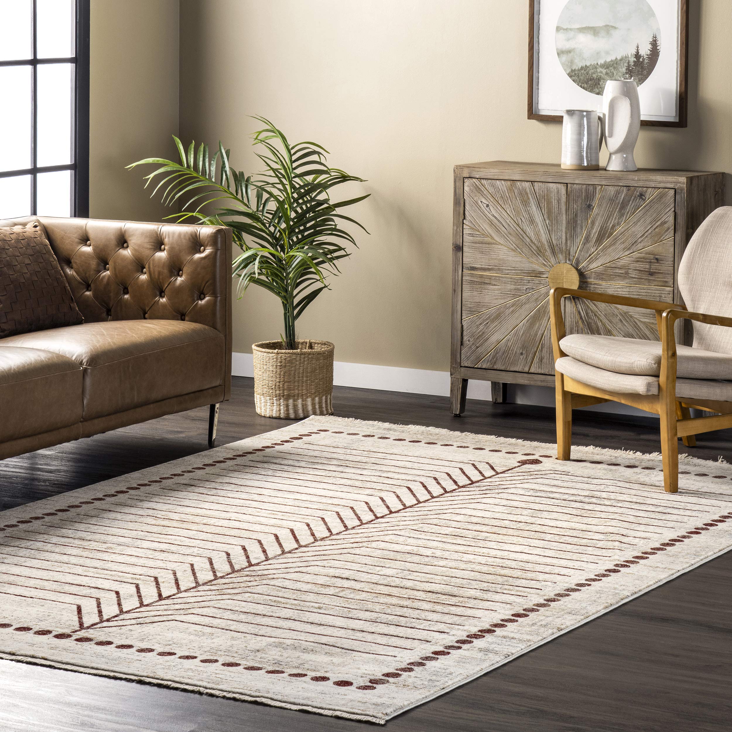 nuLOOM Fringed Performance Indoor Area Rug 5' x 8' - Power Loomed, Easy to Clean, Durable & Non-Shedding - Lisa Beige - Perfect for Living Room, Bedroom & Office Decor