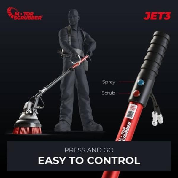 MotorScrubber Jet3 Cordless Long Handle Floor Scrubber - Powerful Electric Spin Scrubber for Tile, Grout, Bathroom & Kitchen Cleaning - Perfect for Hard Floors, Showers, and Pet Areas