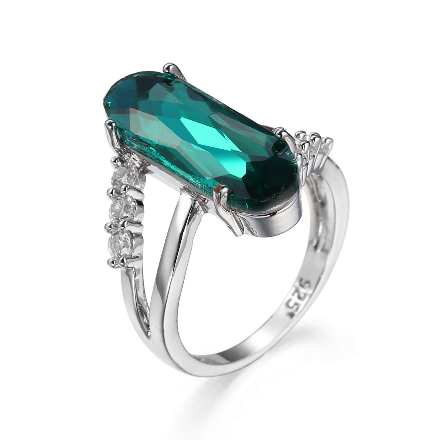 SixTwo Women's 925 Sterling Silver Green Simulated Emerald & Diamond Ring - Cubic Zirconia CZ Wedding Band, Amethyst Gemstone Eternity Ring for Engagement, Anniversary & Special Occasions