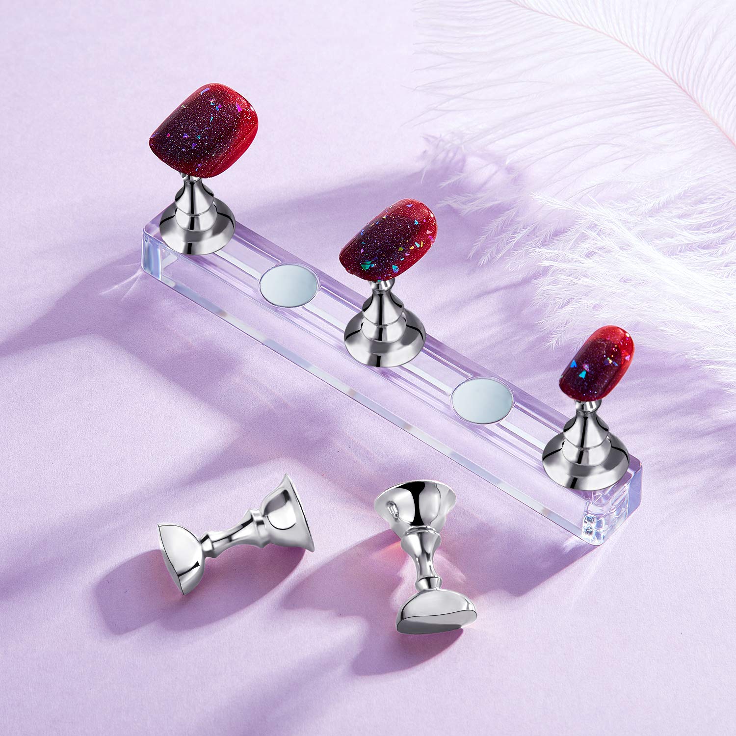 Blulu 2 Sets Magnetic Acrylic Nail Display Stand - Press on Nails Practice Holder for DIY Painting & False Nails - Salon & Home Manicure Tool (Silver) | Perfect for Nail Artists, Beginners & Home Salon Use