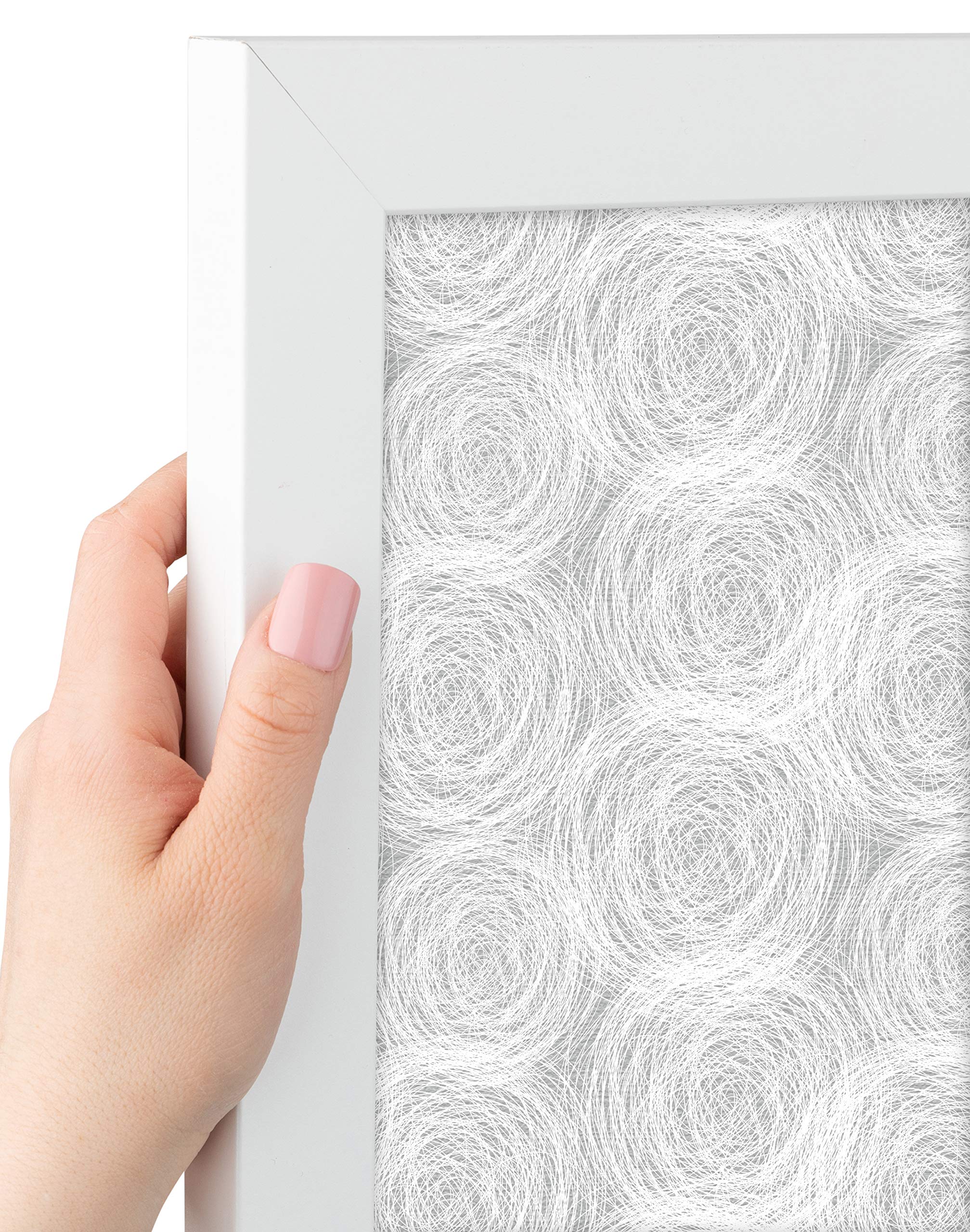 Custom 22x22 Inch Cork Bulletin Board with Fabric-Style Canvas Finish - Framed in Satin White for Office, Classroom or Home Decor - PinPix ArtToFrames Sketch Circles Grey Poster Board (PinPix-1924)