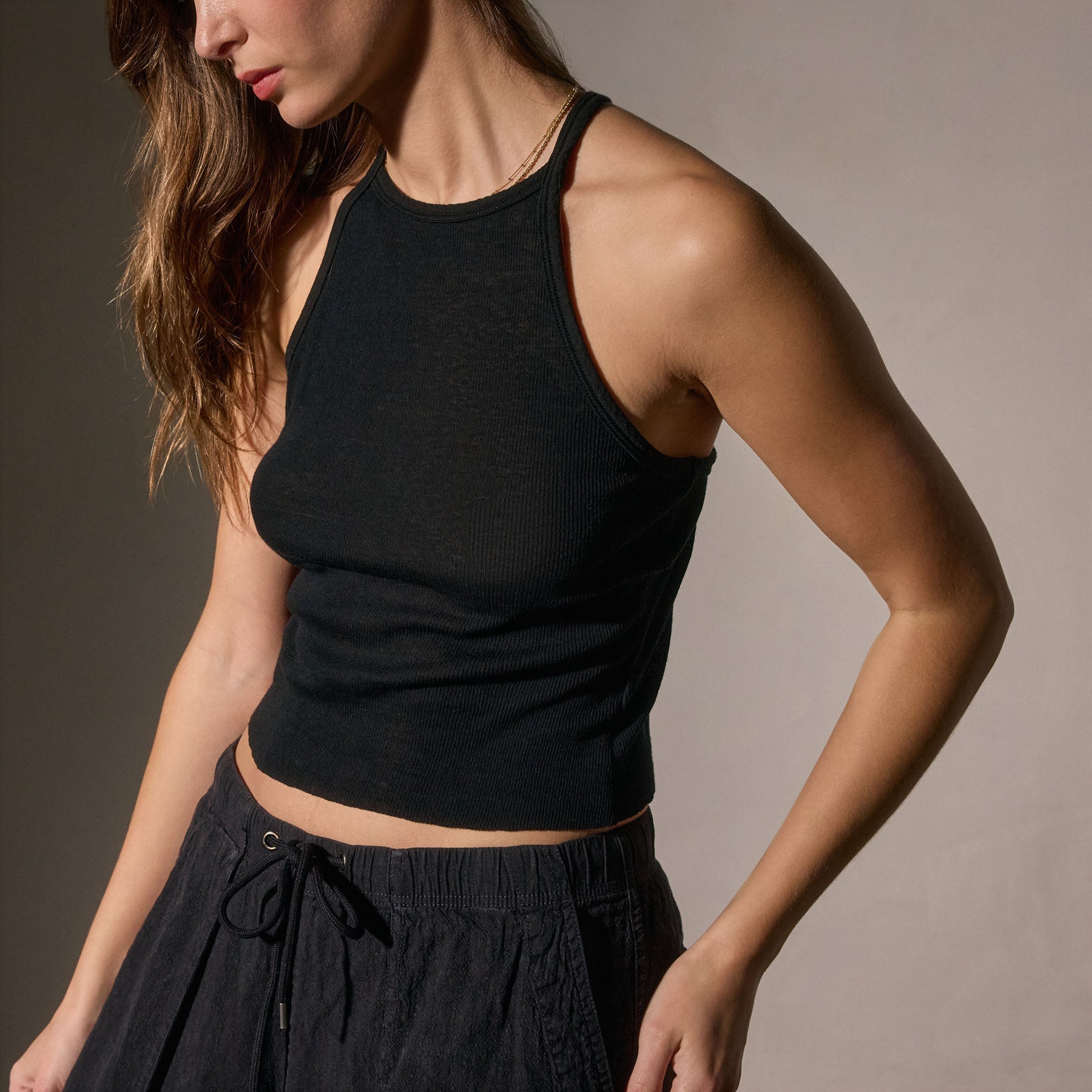 Soft Cotton Cashmere Ribbed Racerback Tank Top for Women - Black | Slim Fit Stretch Camisole | Perfect for Layering, Yoga & Casual Wear