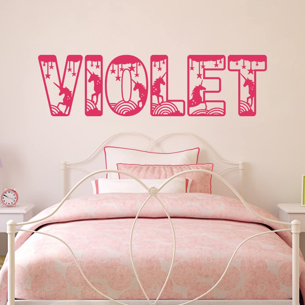 Custom Name Unicorn Vinyl Wall Decal Sticker - Rainbow Theme Nursery & Bedroom Decor for Girls - Perfect for Kids' Room, Playroom, and Birthday Party Decorations