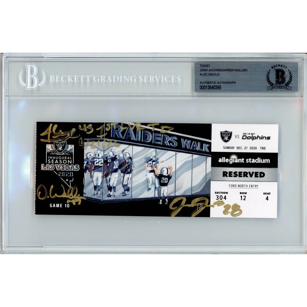 Las Vegas Raiders 2020 Inaugural Season Darren Waller Josh Jacobs Ingold Autographed Signed Ticket with BAS COA - Perfect for Raiders Fans, Sports Memorabilia Collectors, and Game Room Decor