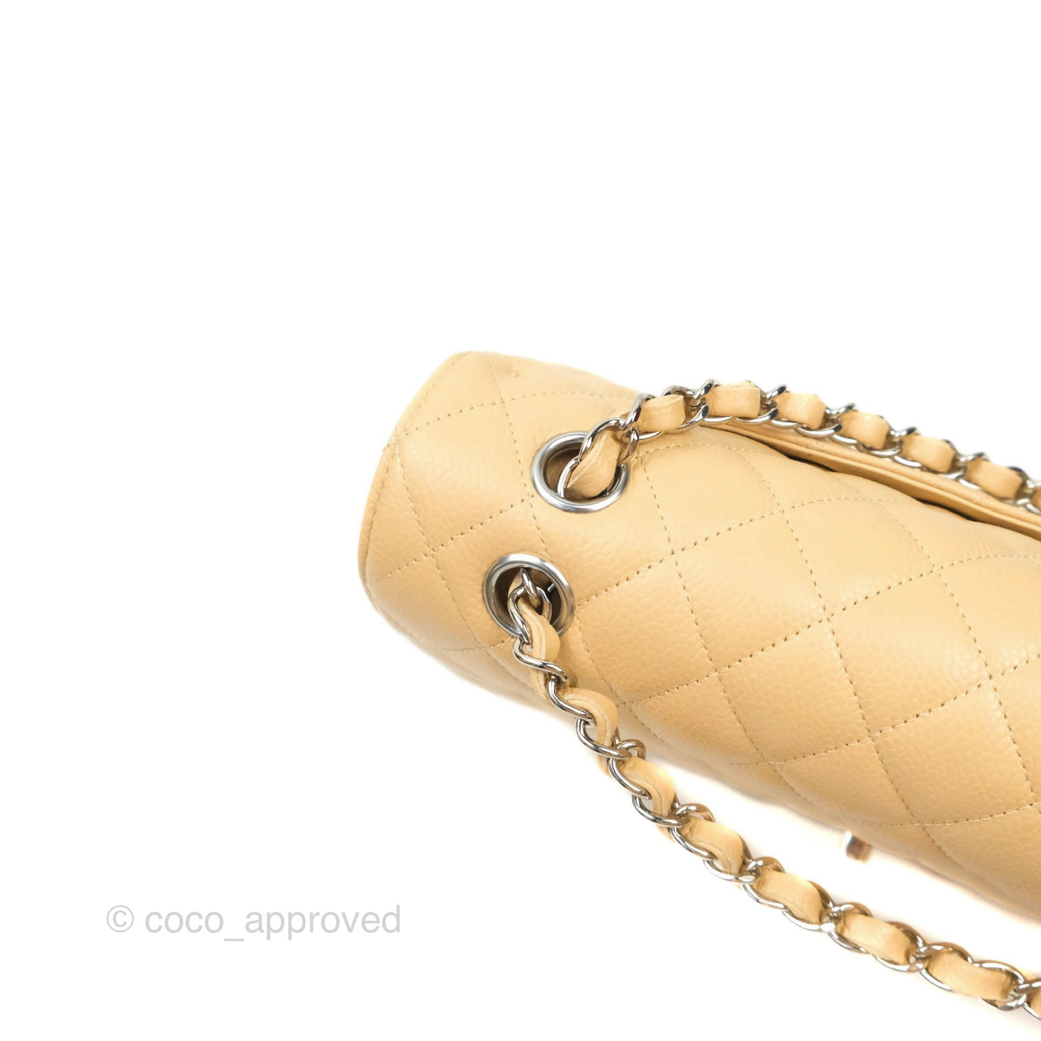 Chanel Classic M/L Medium Double Flap Bag in Beige Caviar Leather with Silver Hardware - Luxury Handbag for Women, Perfect for Work, Parties & Everyday Use