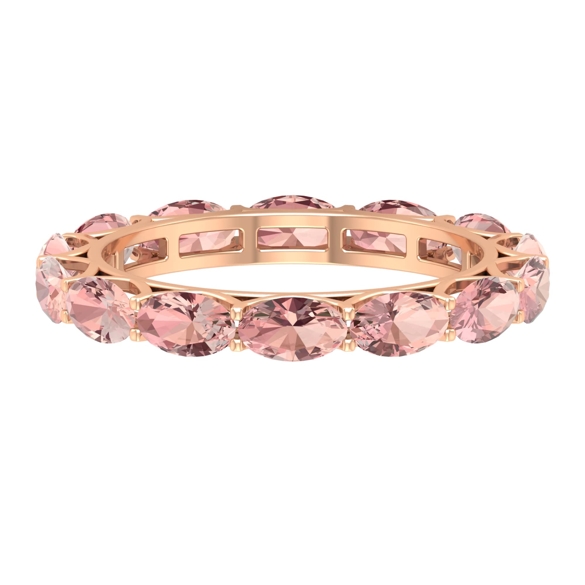 2.25 CT Oval Cut Morganite Eternity Ring in 14K Solid Gold - East West Wedding Band, Anniversary Gift for Her, Perfect for Bridal Jewelry & Special Occasions