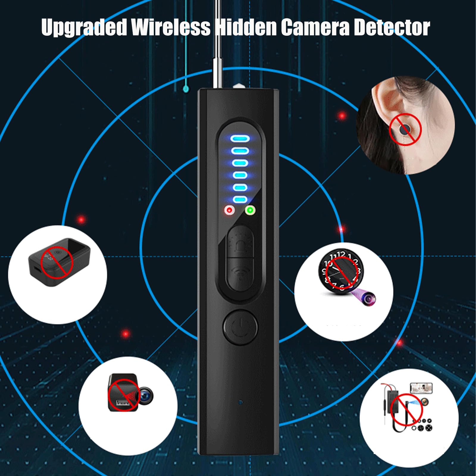 Upgraded Hypefinity Hidden Camera Detector - Portable Wireless RF Signal & Lens Finder for Home Security, Office Privacy & Travel Safety | Anti-Spy Device for Hotels, Airbnb, Bathrooms & Changing Rooms