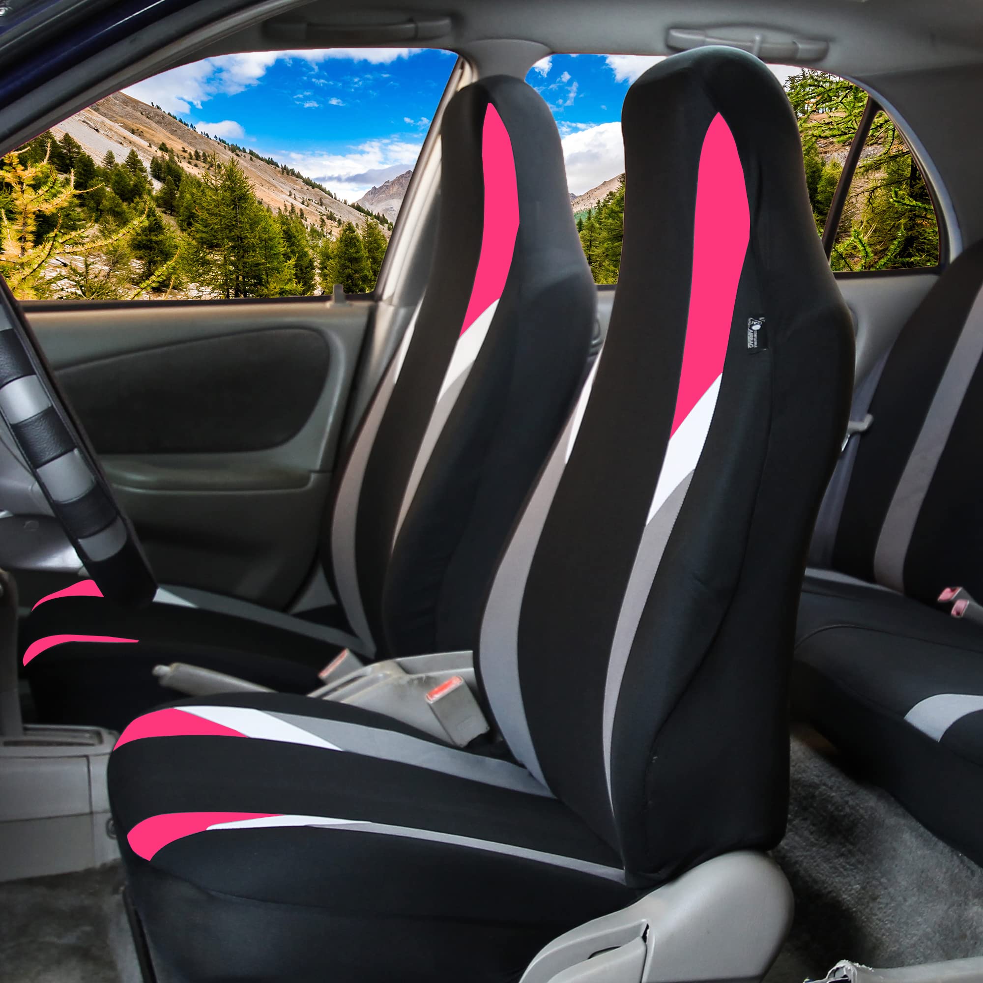 FH Group Universal Fit Car Seat Covers - Full Set Supreme Modern Pink, Airbag Compatible, 1-Piece Front & Split Bench Rear Seat Protector for SUV, Sedan | Perfect for Road Trips, Daily Commute & Pet Protection