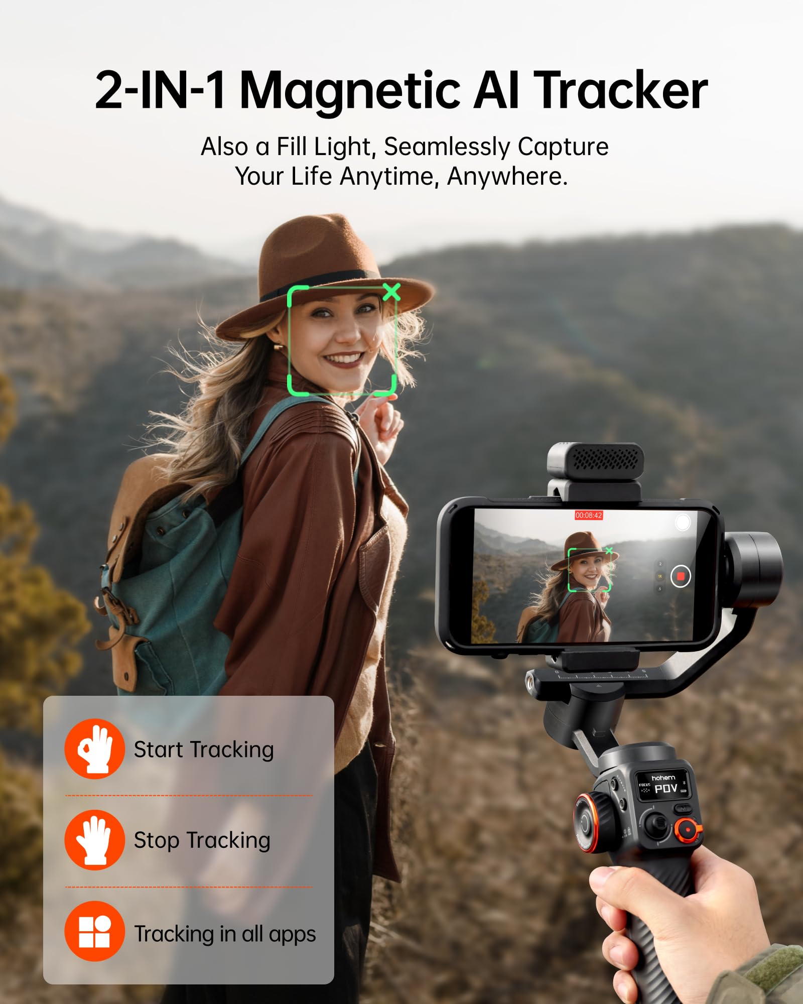 Hohem iSteady M6 3-Axis Smartphone Gimbal Stabilizer with Magnetic AI Tracking, OLED Display & Fill Light - Compatible with iPhone & Android for Smooth Video Recording - Perfect for YouTube, TikTok, Vlogging & Live Streaming