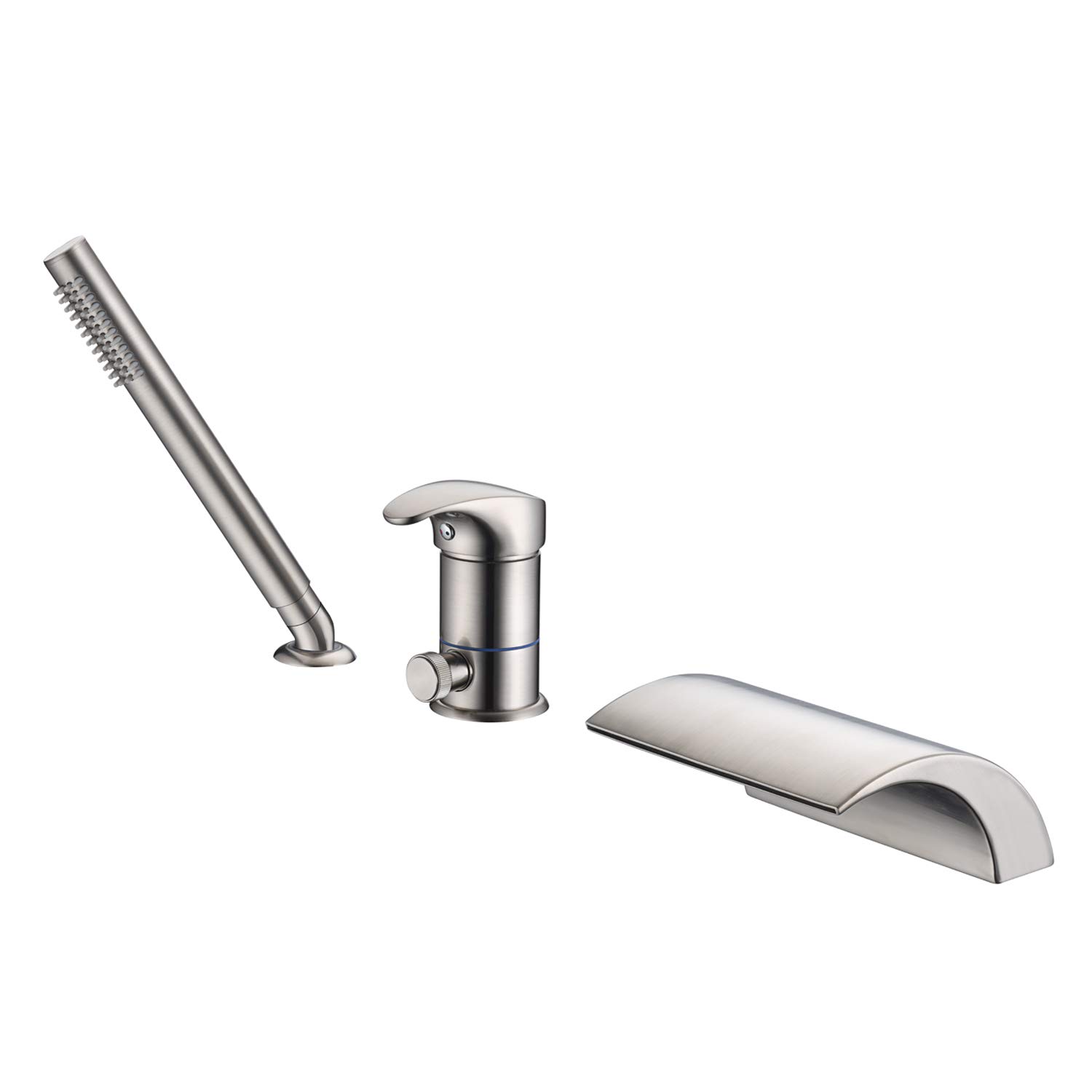 Single Handle 3-Hole Deck Mount Roman Tub Faucet with Hand Shower - Brushed Nickel Waterfall Bathtub Faucet - High Flow Rate - Perfect for Luxury Bathrooms & Spa Retreats