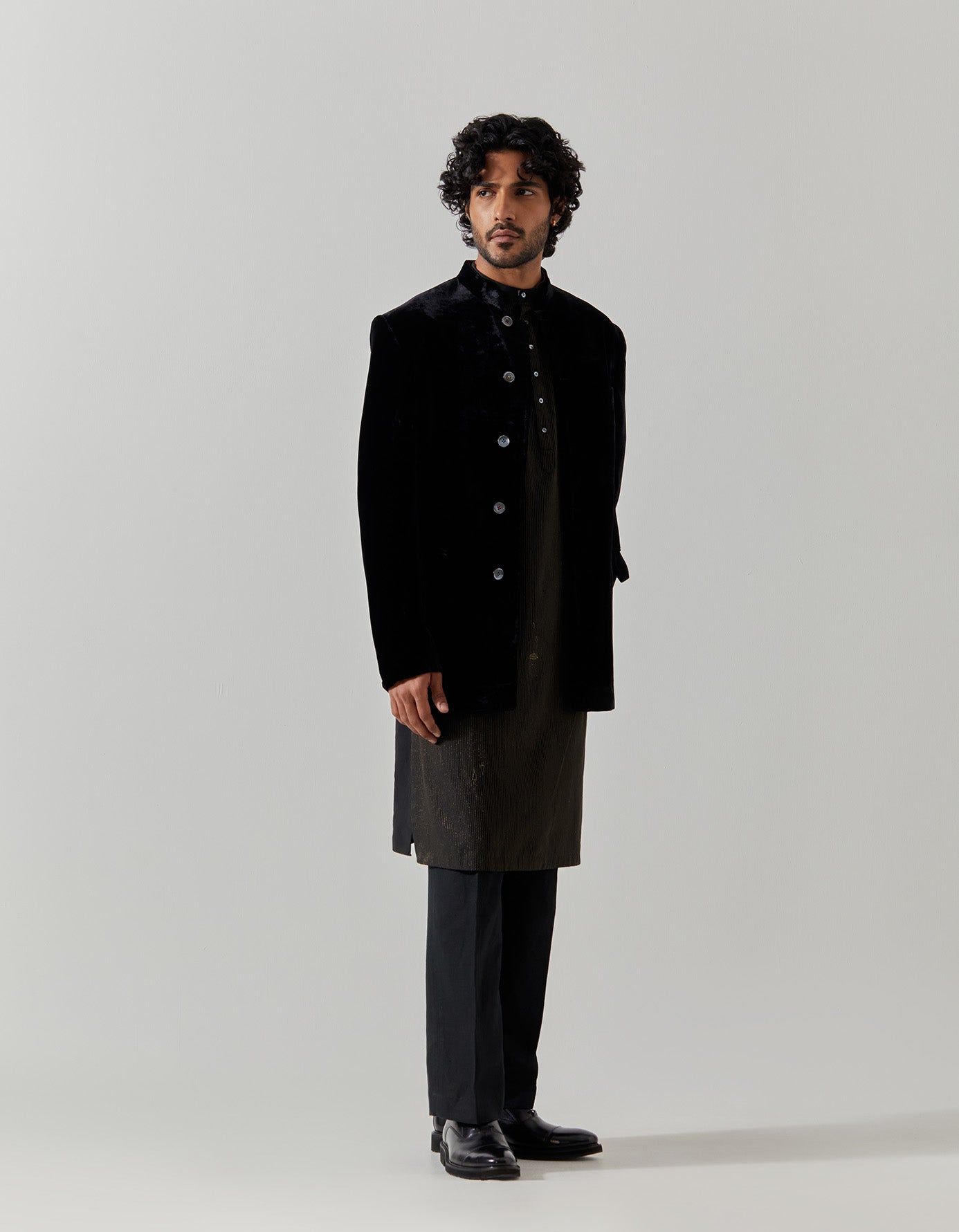 Luxury Bandhgala Silk Velvet Jacket for Men - Black Formal Indian Wedding Sherwani | Perfect for Weddings, Parties & Special Occasions
