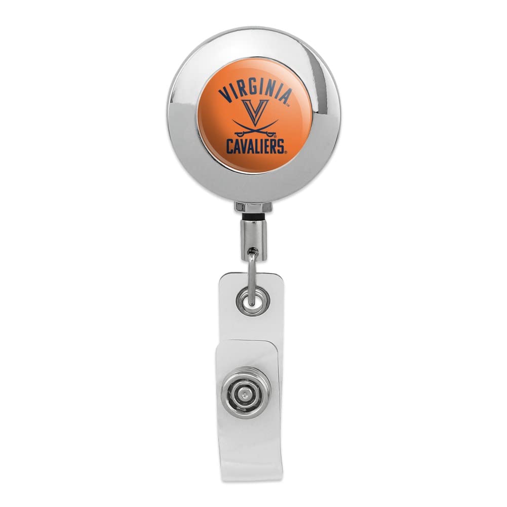 Virginia Cavaliers Retractable ID Badge Reel - Premium Metal Chrome Card Holder Clip for Work, School, and Events