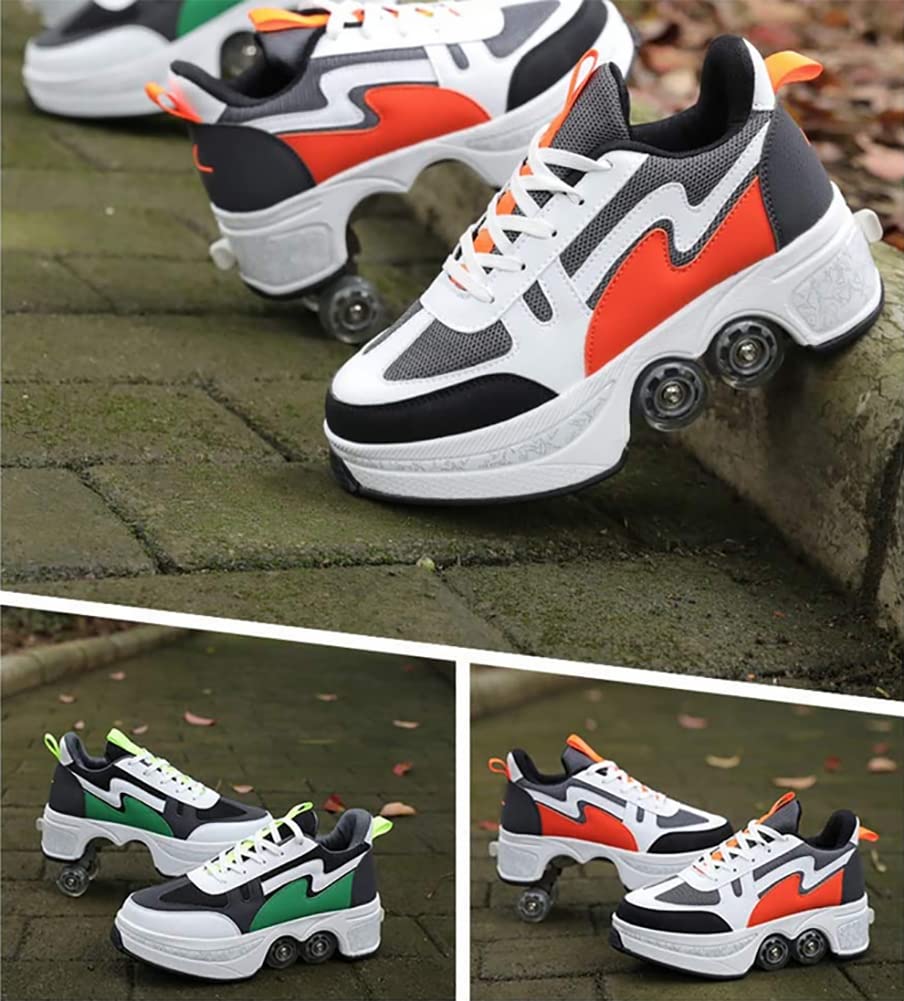Double-Row Wheel Automatic Walking Shoes - 2-in-1 Removable Pulley Skates for Men & Women | Invisible Deformation Roller Sneakers for Recreation, Fitness & Outdoor Activities