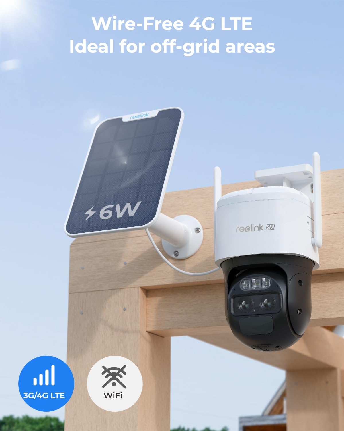 REOLINK Dual Lens 4G LTE Cellular Security Camera with Auto Tracking, No WiFi Needed, Solar Powered Outdoor Camera, 6X Hybrid Zoom, 4K Color Night Vision, Motion Alerts & Playback - Ideal for Home Security, Farm Monitoring, and Business Surveillance