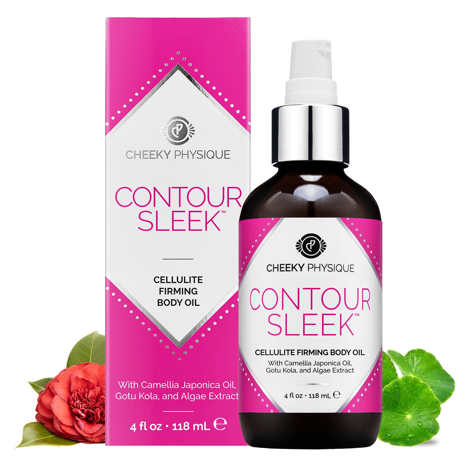 Contour Sleek Camellia Firming Body Oil - Anti-Cellulite Massage Oil with Camellia Japonica, Gotu Kola & Algae Extract - 4oz - Skin Tightening & Hydration for Legs, Thighs & Arms - Perfect for Post-Workout Recovery & Spa Nights