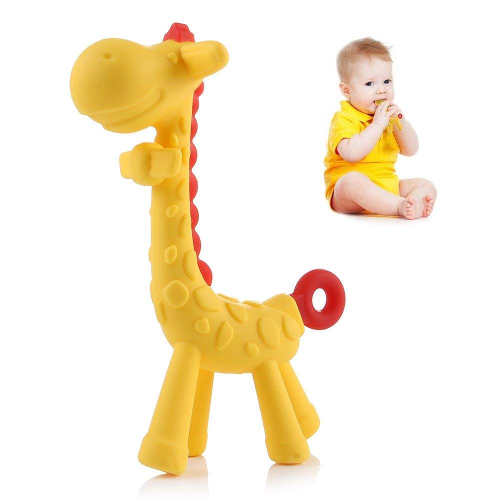 Enligen Baby Silicone Giraffe Teether - BPA-Free Chew Toy for Soothing Teething Pain | Comes with Hygienic Storage Box (Multicolor) | Perfect for Infants 3-12 Months at Home & On-the-Go