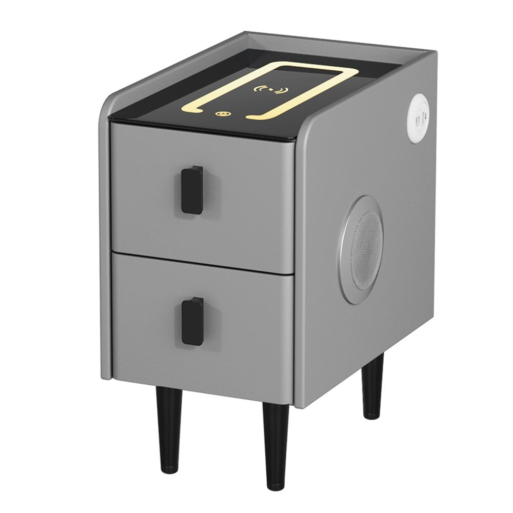 Compact Smart Bedside Table with Wireless Charging, LED Night Light & Bluetooth Speaker - Modern Grey Nightstand for Bedroom, Office, or Dorm Room - Perfect for Charging Devices, Ambient Lighting & Music Playback
