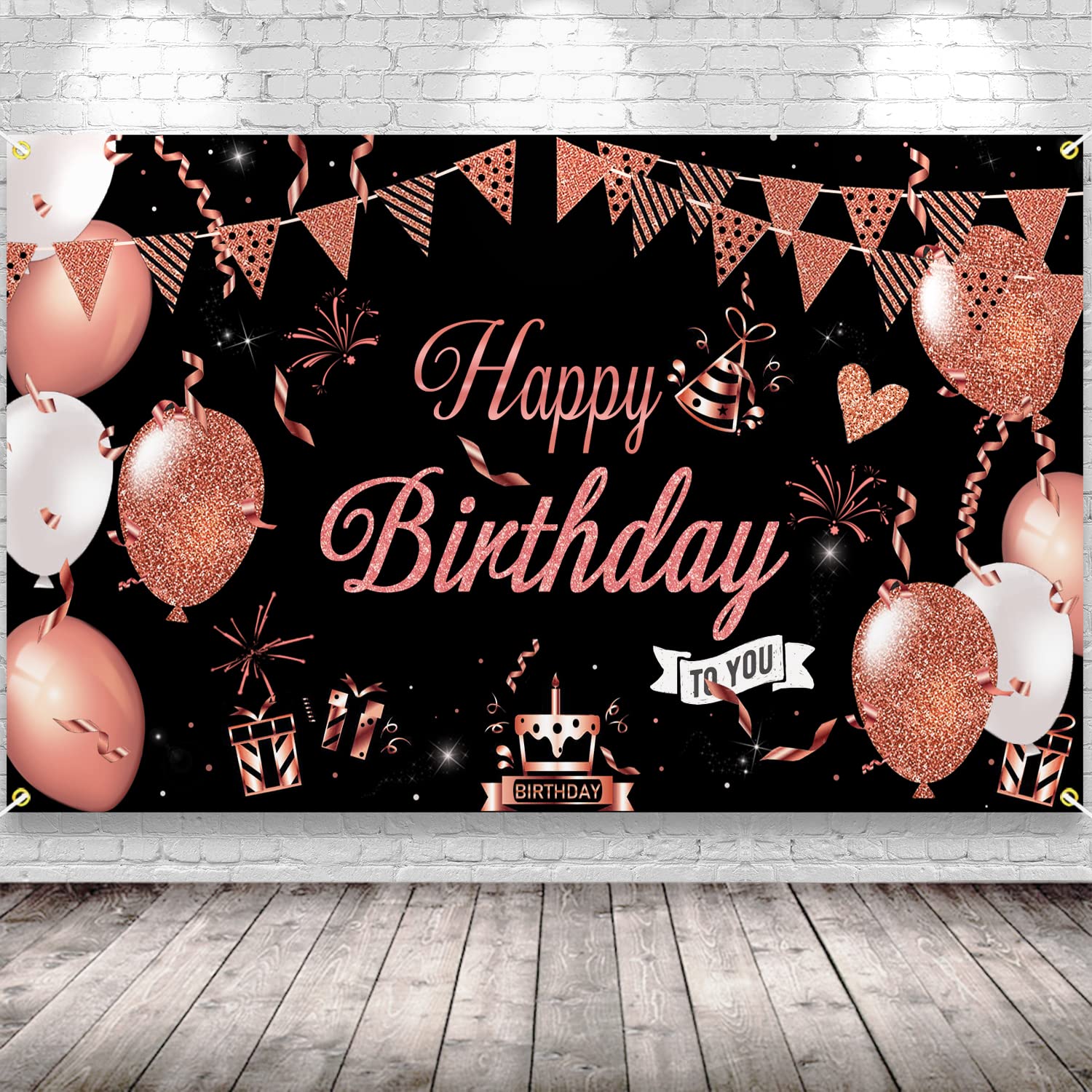 KOKAR Large Black & Rose Gold Happy Birthday Banner - Elegant Birthday Party Decorations for Girls & Women | Perfect for Birthday Backdrops, Wall Decor & Party Photo Booths