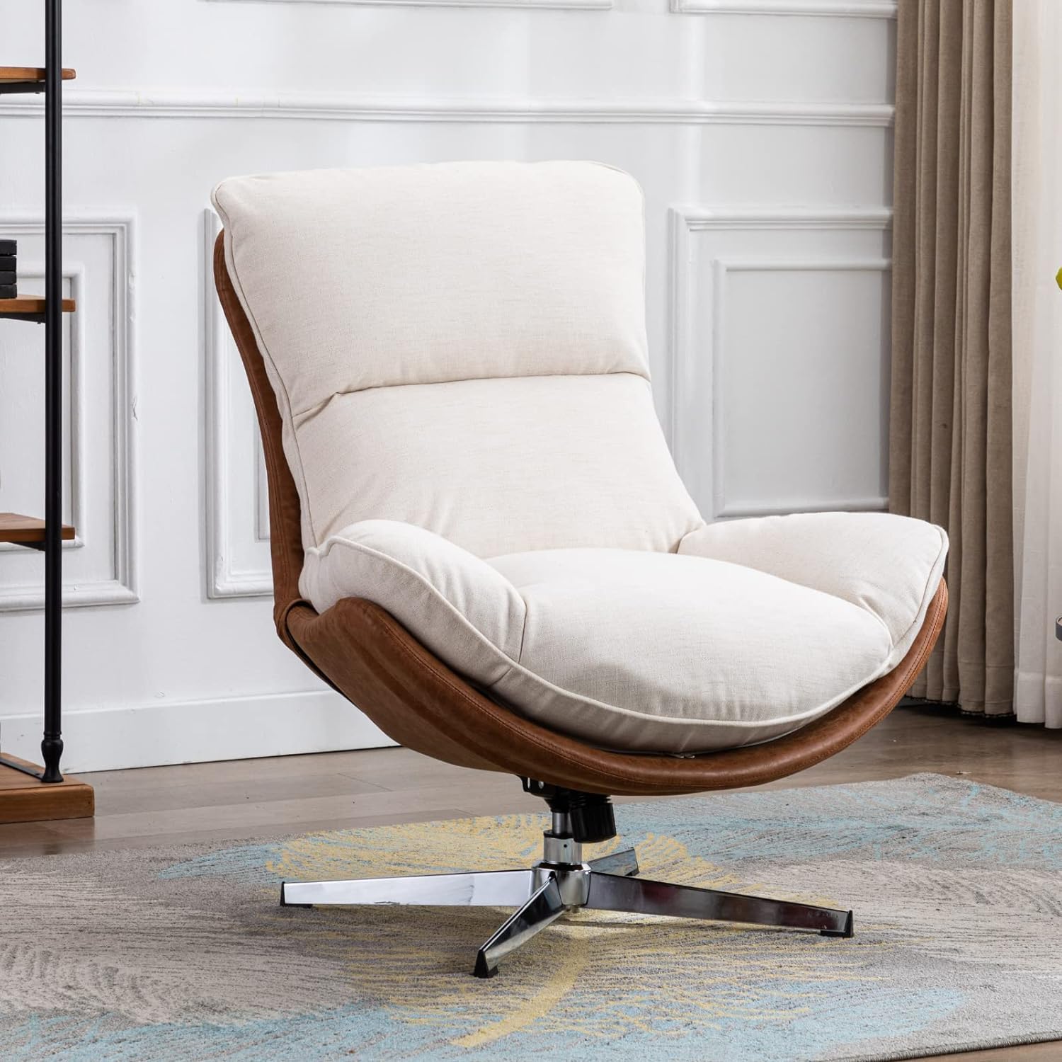 HEAH-YO Swivel Accent Chair - Modern Upholstered Linen Fabric Armless Lounge Chair with Backrest for Living Room, Bedroom & Reading Nook - Beige - Perfect for Small Spaces, Apartments and Cozy Home Decor