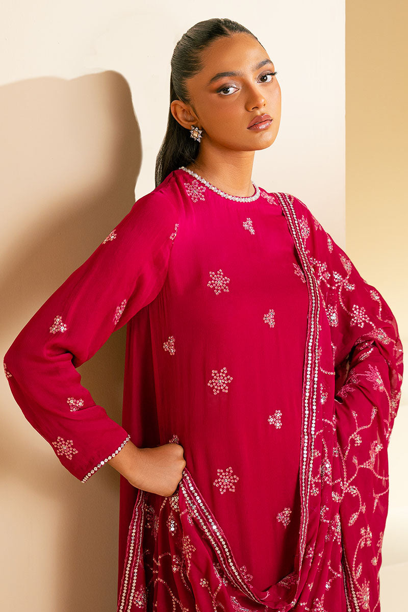 MAGENTA BLOOM 3-Piece Women's Ethnic Outfit Set (Shirt, Pants & Dupatta) - Traditional Indian Kurti Pajama Suit for Festivals, Weddings & Special Occasions