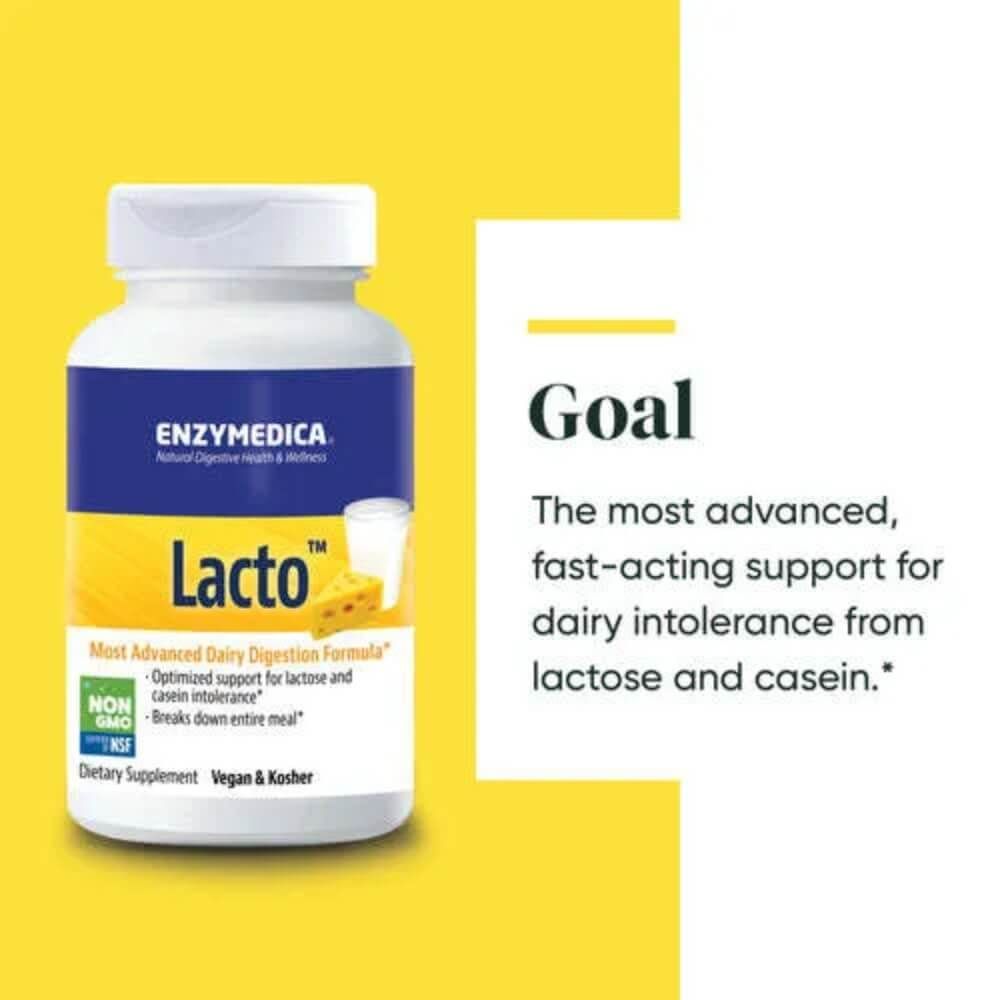Enzymedica Lacto Digestive Enzyme Supplement - 90 Capsules for Lactose Intolerance Relief | Supports Healthy Digestion for Dairy Products | Perfect for Post-Meal Comfort & Travel