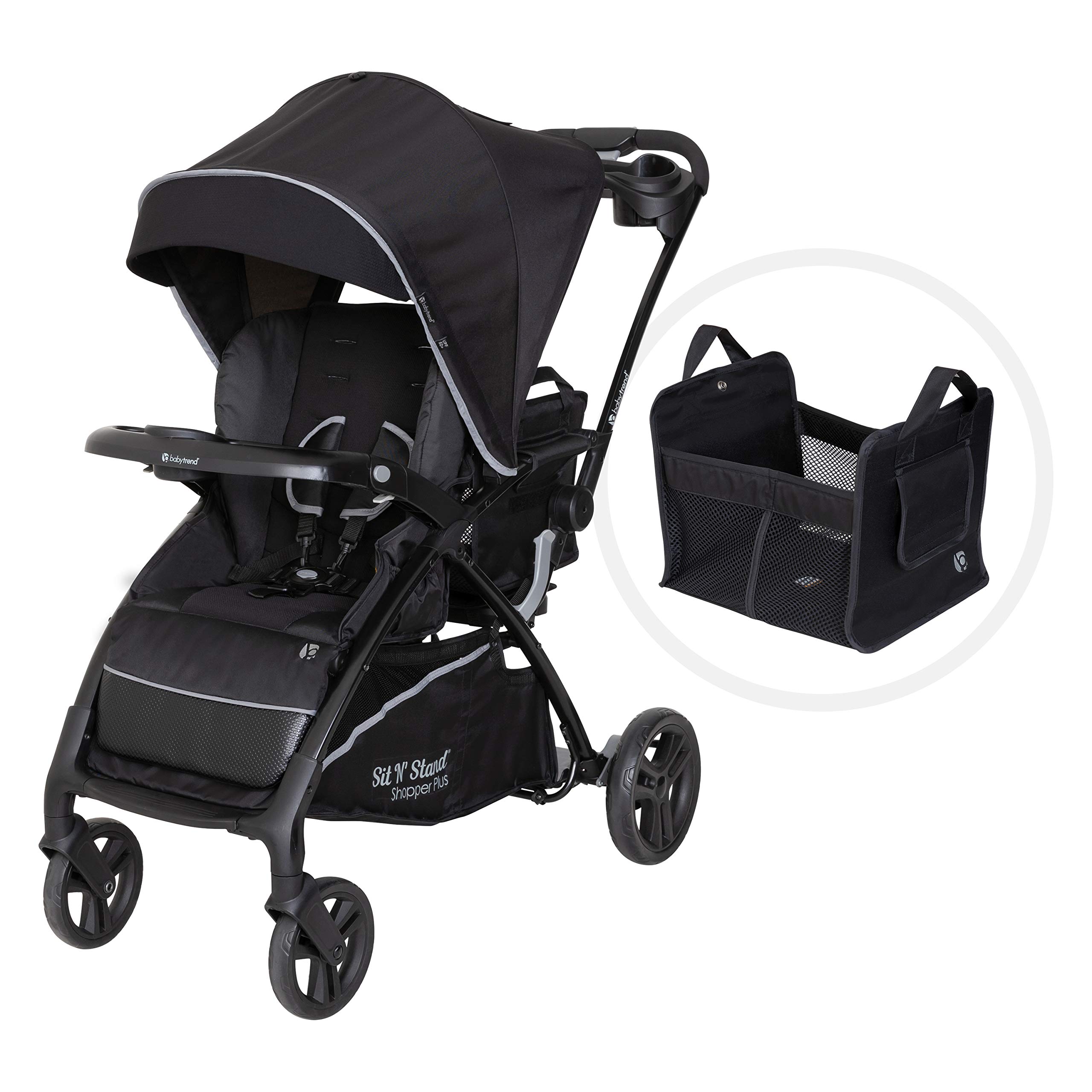 Baby Trend Sit N’ Stand® 5-in-1 Shopper Plus Stroller - Lightweight Convertible Double Stroller with Adjustable Canopy, Kona Black | Perfect for Twins, Siblings & Shopping Trips