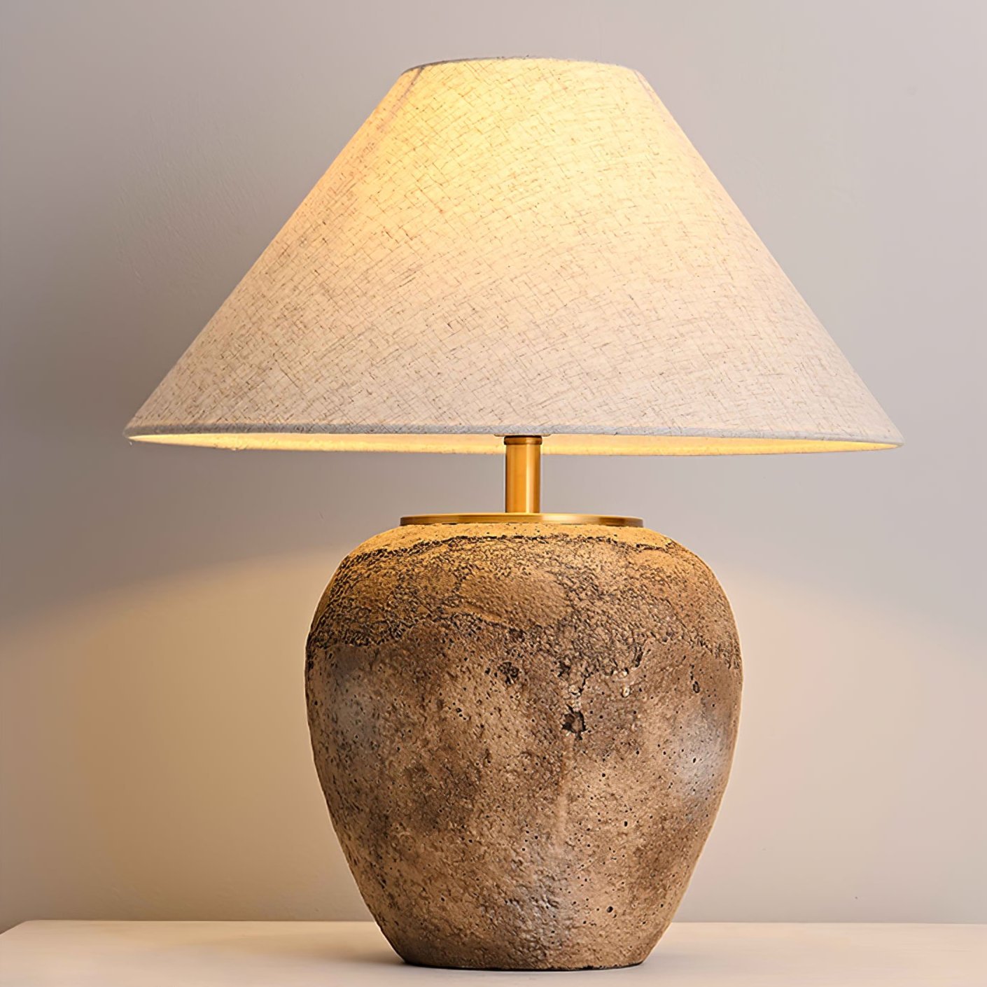 Emery Terra Table Lamp - Modern Ceramic Bedside Lamp with Fabric Shade for Living Room, Bedroom & Office Decor