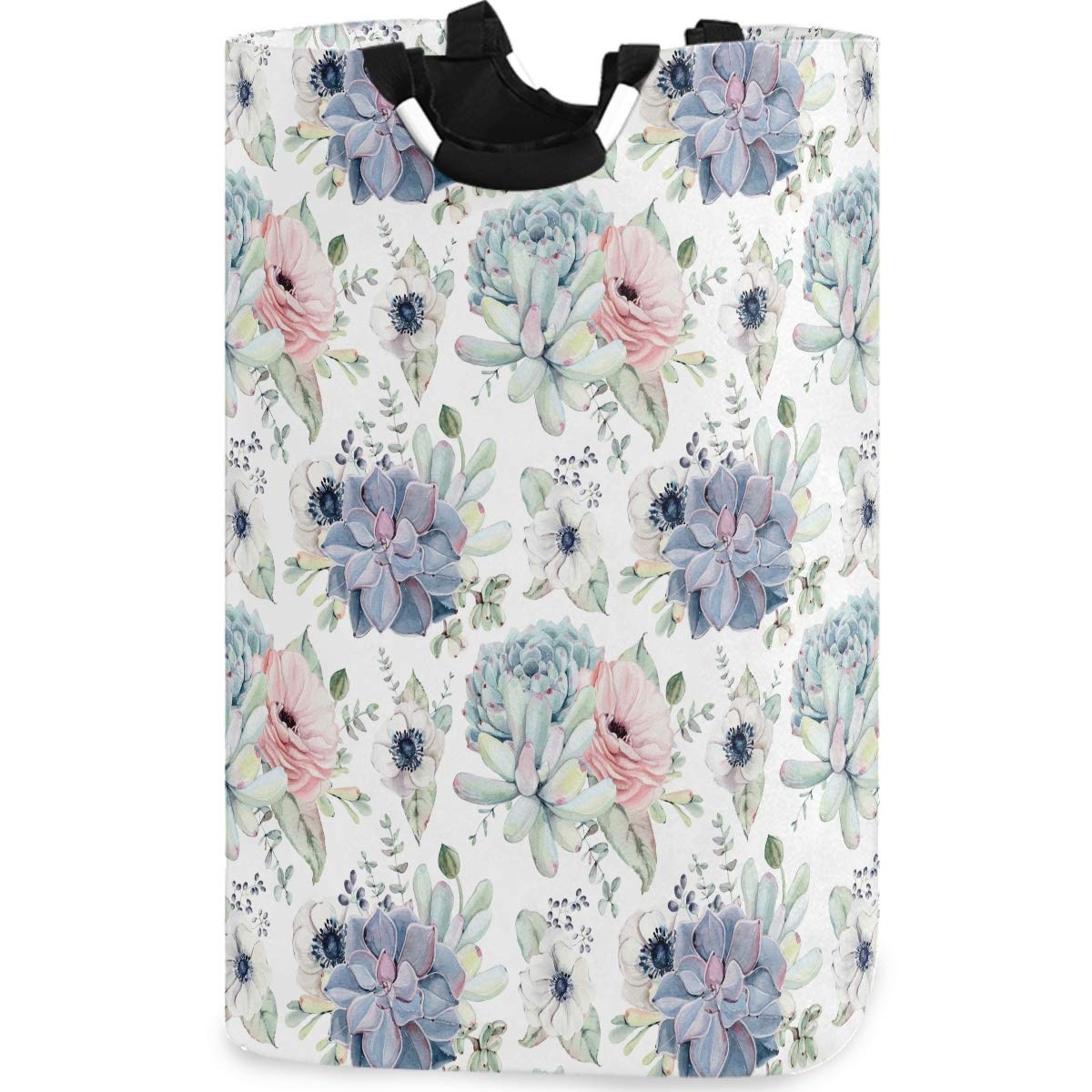 Visesunny Large Capacity Laundry Hamper Basket with Rose Succulent Print - Foldable Oxford Cloth Storage Organizer for Bedroom, Bathroom, Dorm & Kids Room - Perfect for Clothes, Toys and Home Organization