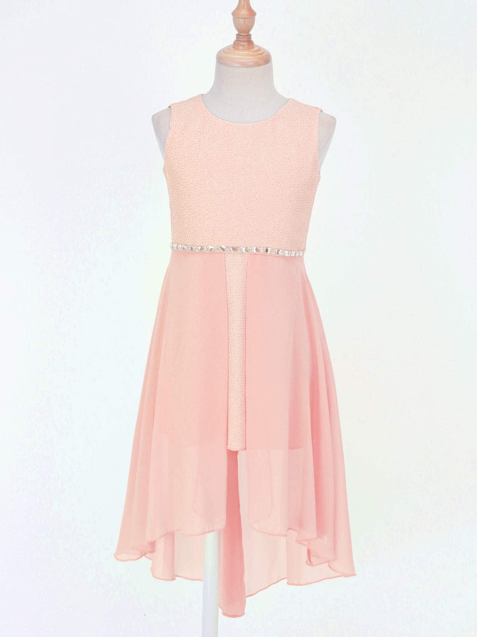 Sparkly Sleeveless Tank Top with High-Low Chiffon Skirt - Girls Princess Party Dress for Formal Occasions, Birthday Celebrations & Special Events