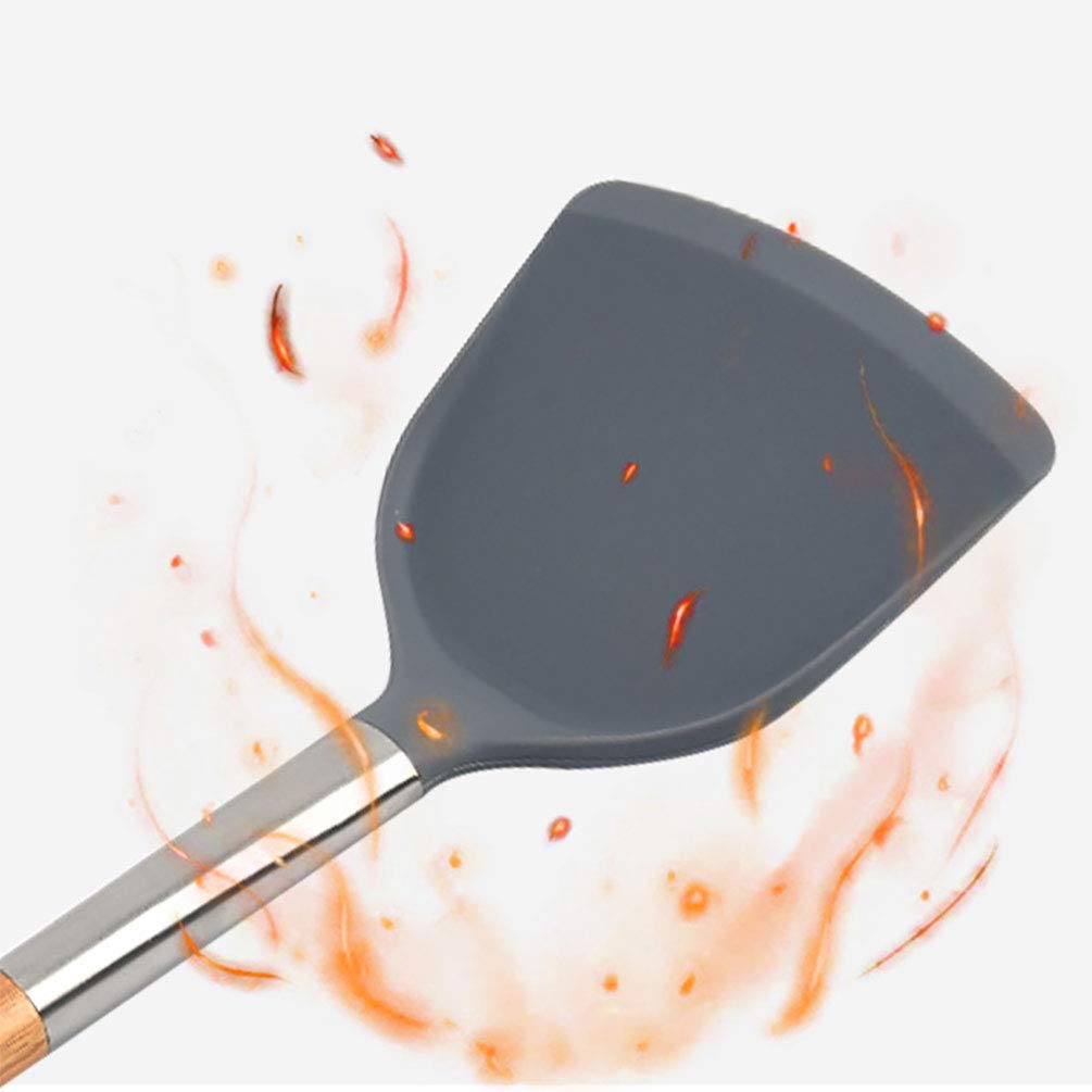 Heat-Resistant Silicone Spatula with Long Wood Handle - Non-Stick Pan Turner, 13.7 Inch Wok Shovel for Cooking, Flipping & Stirring - Perfect for Sauteing, Pancakes, Eggs & Asian Stir Fry