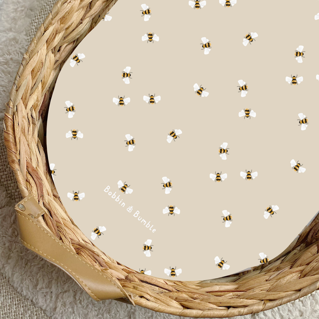 Bees PVC Changing Basket Liner - Waterproof Diaper Changing Pad Cover for Baby Nursery | Bobbin and Bumble | Perfect for Nursery, Daycare & Travel Use